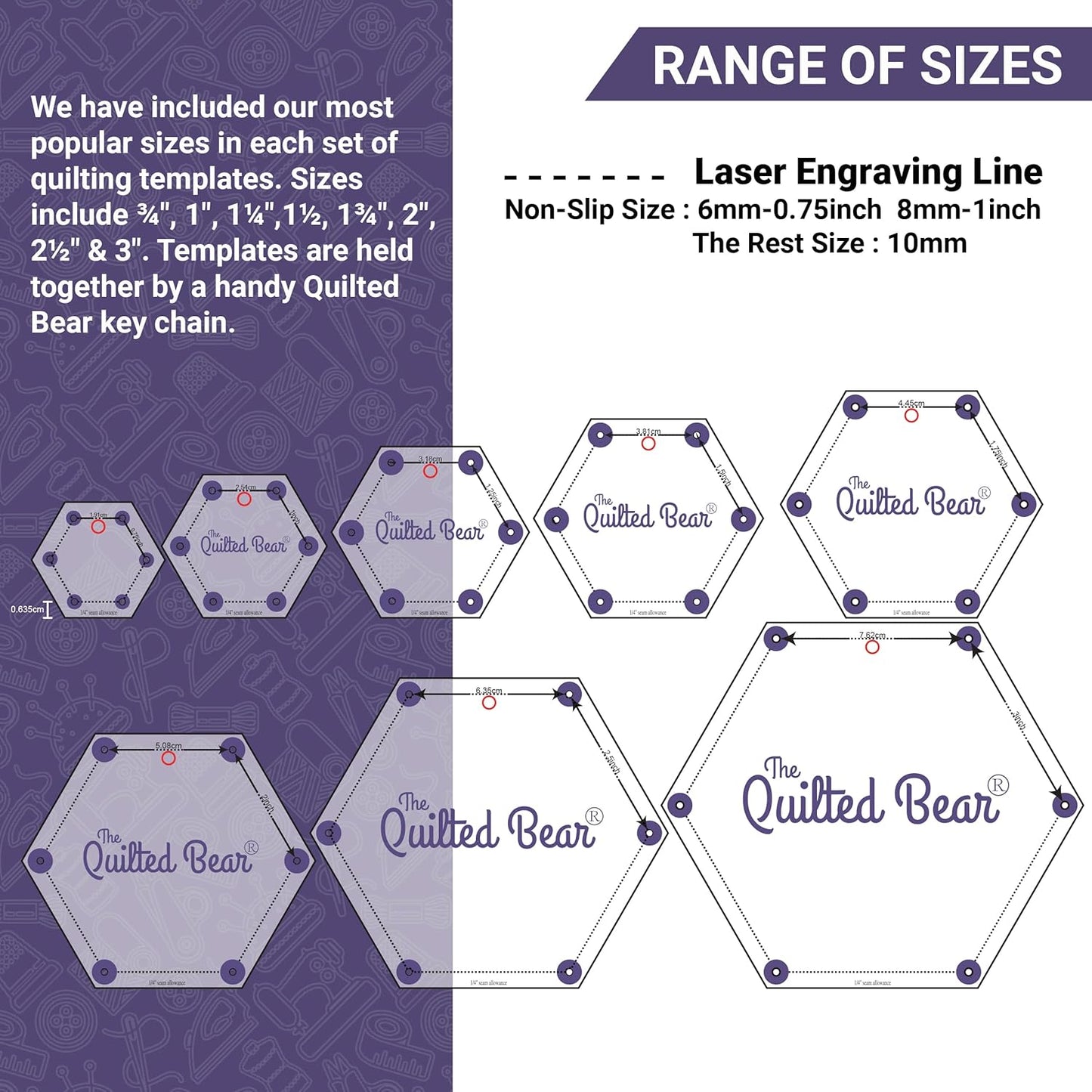 The Quilted Bear Circle Quilting Templates – 8 Clear Non-Slip Acrylic Quilt Templates for Precise Fabric Cutting & Stress-Free Machine Quilting - Ideal for Quilt & Sewing Supplies (¾–3")