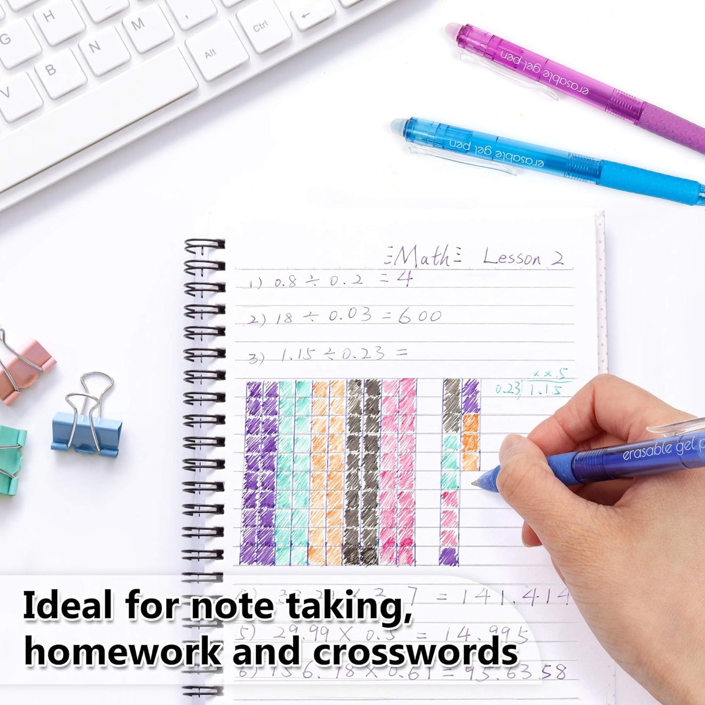 Vanstek 18 Colors Retractable Erasable Gel Pens Clicker, Fine Point(0.7), Make Mistakes Disappear, Premium Comfort Grip for Drawing Writing Planner and Crossword Puzzles