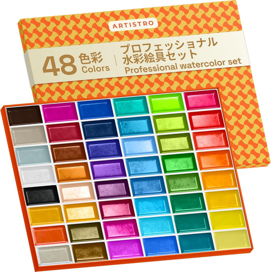 ARTISTRO Professional Watercolor Paint Set for Adults - 48 Pigment-Rich Colors, XL Pans, ASTM-I Lightfastness, High Tinting Strength Watercolor Set for Professionals made by professionals