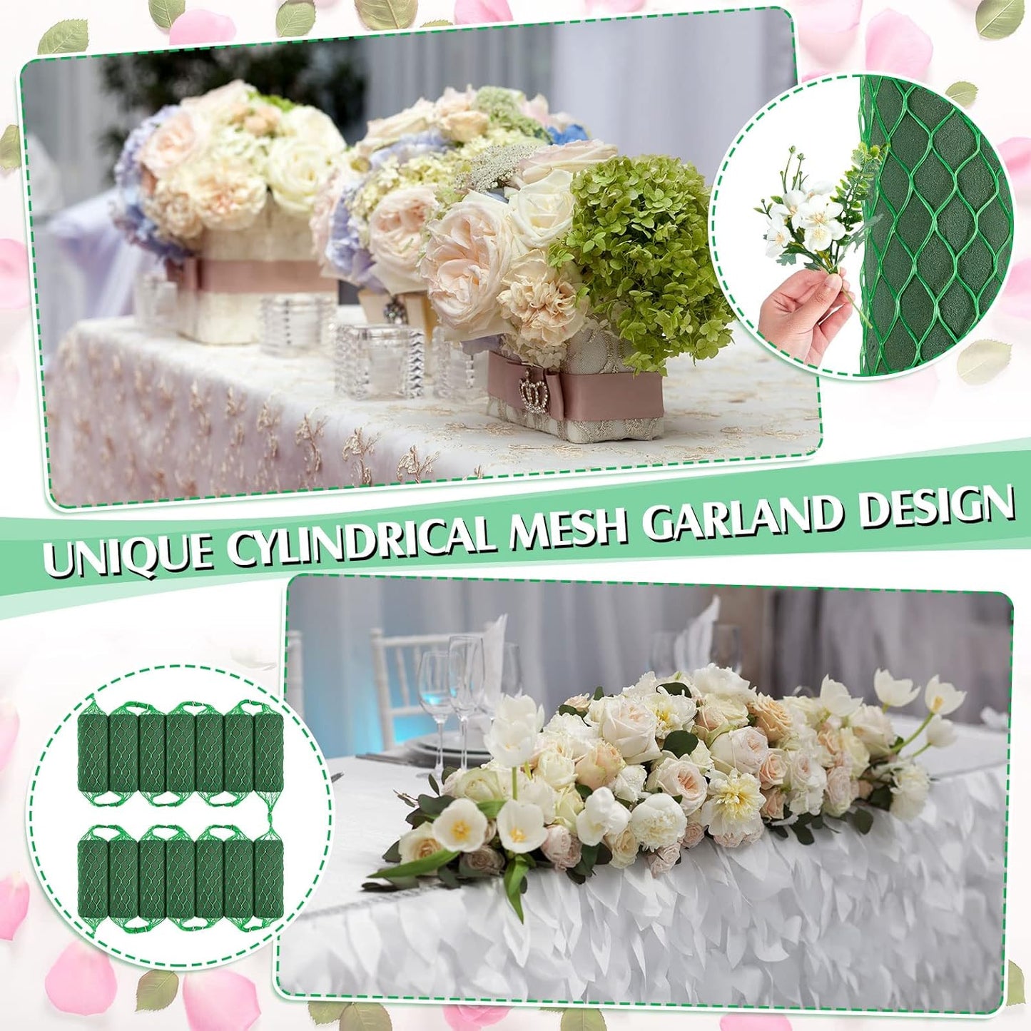 Preboun 14 Pcs Floral Foam Garland 27.6ft Absorption Flower Holder Plant Foam Flower Green Sponge Foam for Wedding Arch Door Tabletop Decoration Arrangement Home Garden Craft