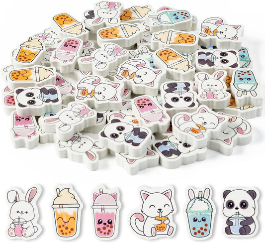 Fall Bubble Tea Mini Eraser for Kids Bulk 60P Cute Kawaii Panda Rabbit Cat Boba Cup Pencils Erasers 3D Desk Puzzle Supplies for Student Back to School Classroom Prizes Thanksgiving Party Favors