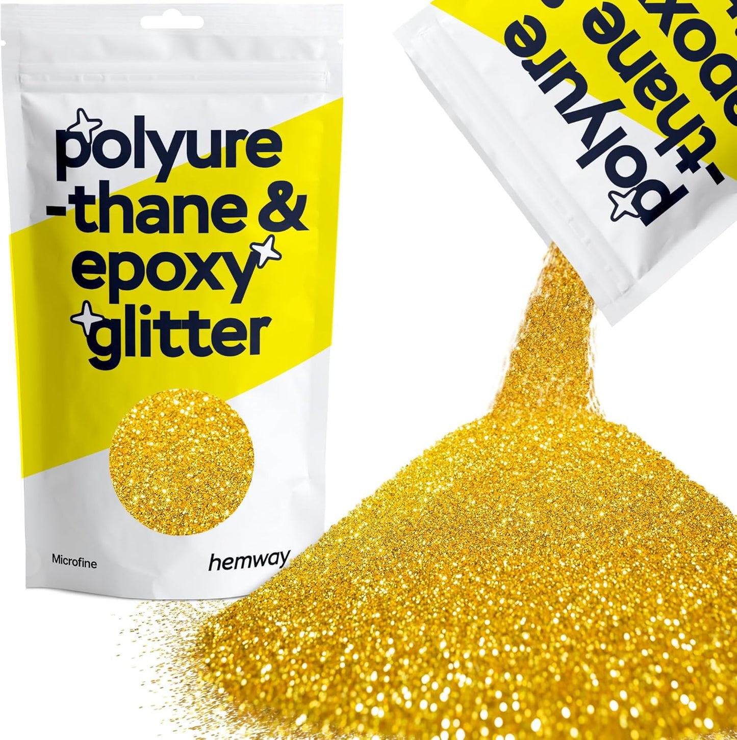Hemway Polyurethane & Epoxy Resin Glitter 100g / 3.5oz Metallic Crystal Flake Additive for Flooring Jewelry Tumblers Glass Pigment - Microfine (1/256" 0.004" 0.1mm) - Gold