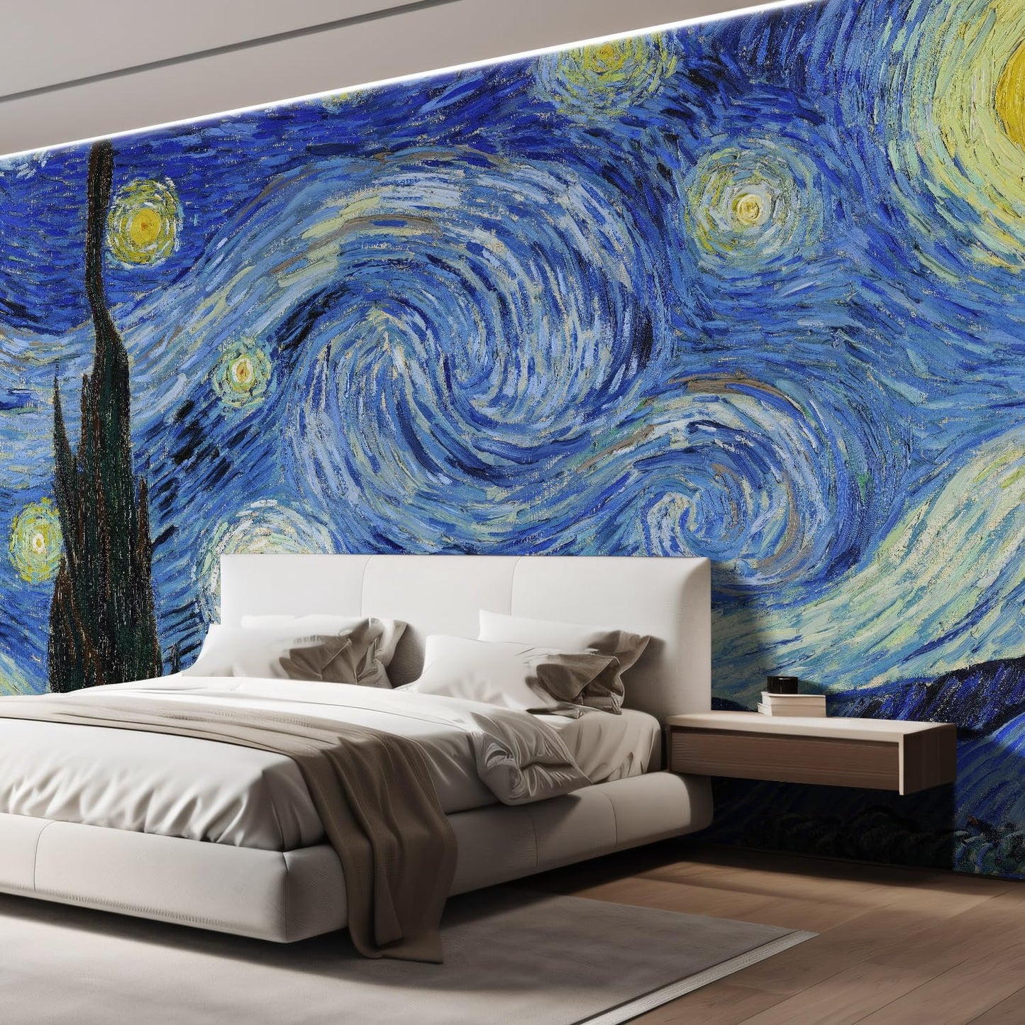 wall26 Wall Sticker/Wall Mural Starry Night by Vincent Van Gogh Dutch Impressionism, Not Peel and Stick, Non-Woven Wallpaper Decorative for Bedroom, Living Room, Office - 108x120 inches