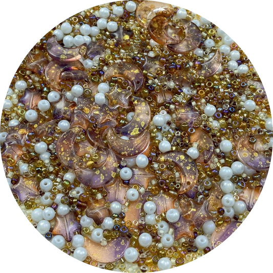 Assorted Glass Beads for Jewelry Making Multi Size Colors Glass Star Moon Seed Pearl Spacer Beads for Bracelets Necklace Earring Making(White Brown)