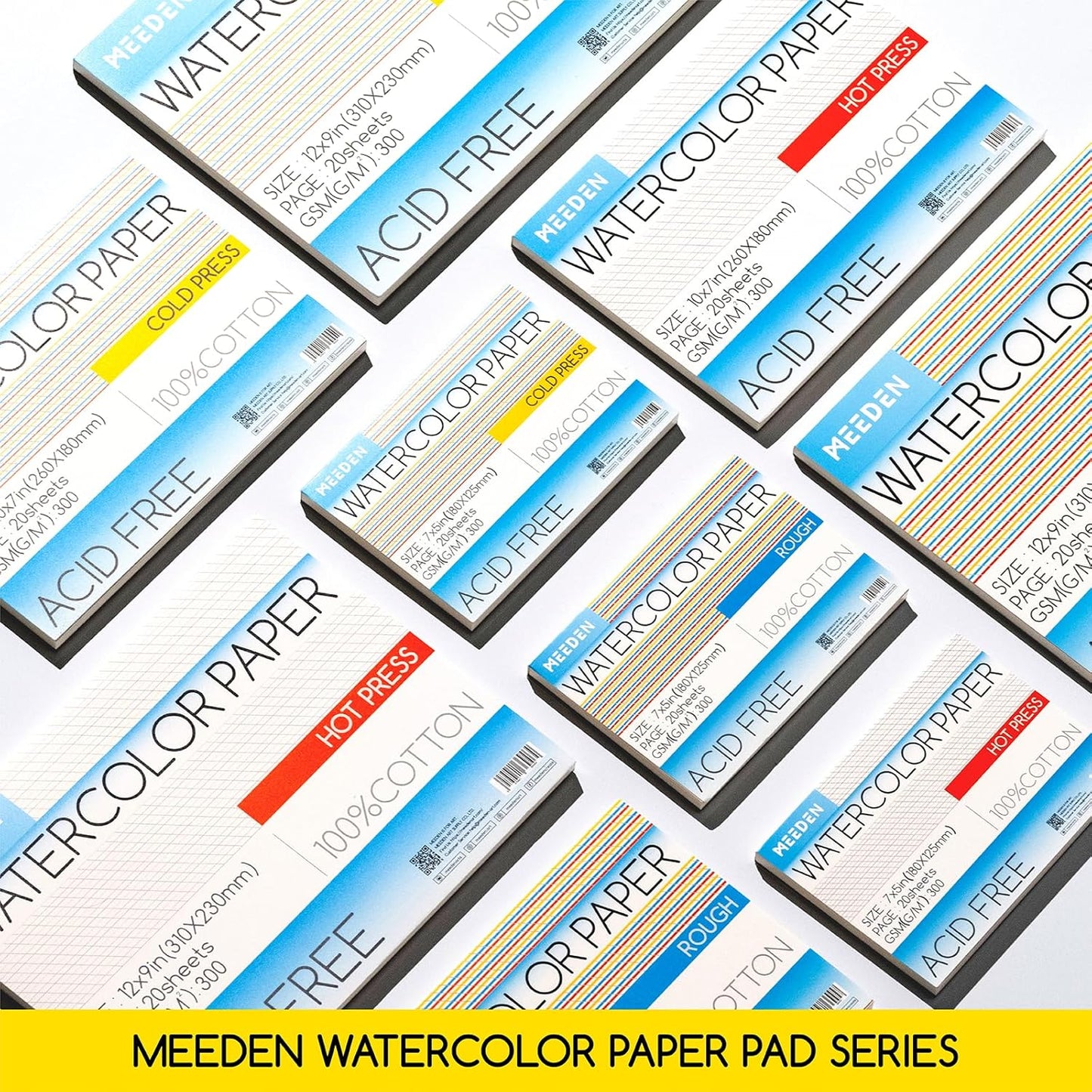 MEEDEN Watercolor Paper Block, 100% Cotton Watercolor Paper Pad of 20 Sheets, 140lb/300gsm, Acid-Free Art Paper for Watercolor, Gouache, Ink and More, 9" x 12" Hot Press