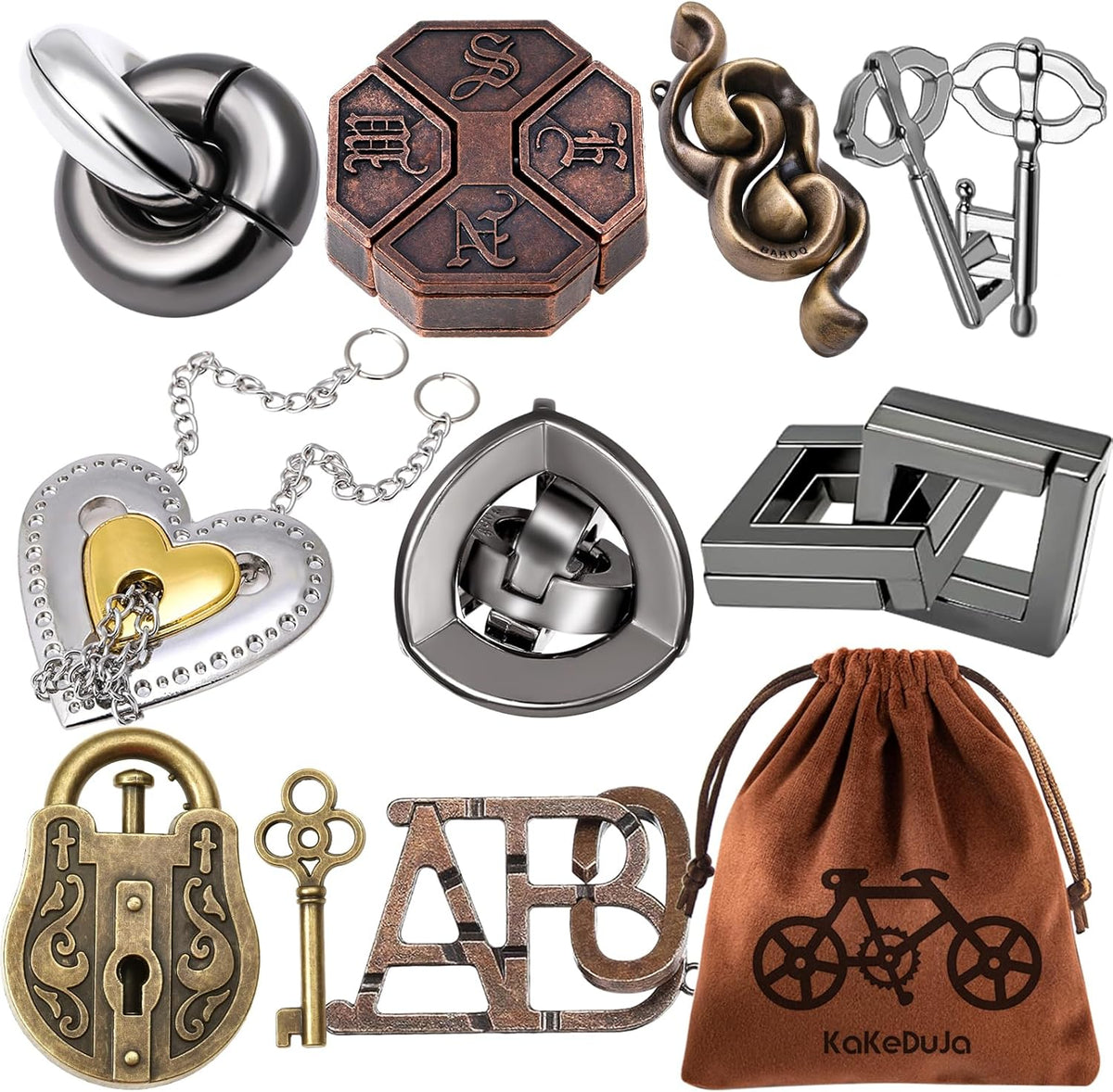 9pcs Metal Puzzle for Adult Disentanglement Puzzles Lock Puzzle Games Set Gift for Adults Teenagers