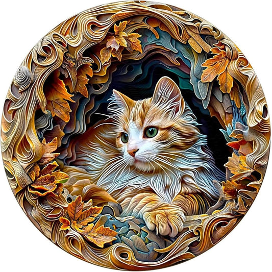 Wooden Puzzles Adults, 3D Cat Wooden Puzzles 300 Pieces, Unique Animal Shaped Wood Challenging Jigsaw Puzzles Gifts for Adults, 13.4x13.3in