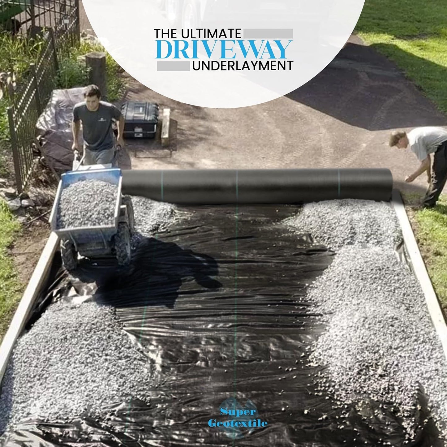 Woven Geotextile Fabric for Driveway and Road Stabilization, Construction Underlayment, Erosion Control, Commercial Grade 50 Year for Gravel Roads and Pavers (20x60) Ships Folded