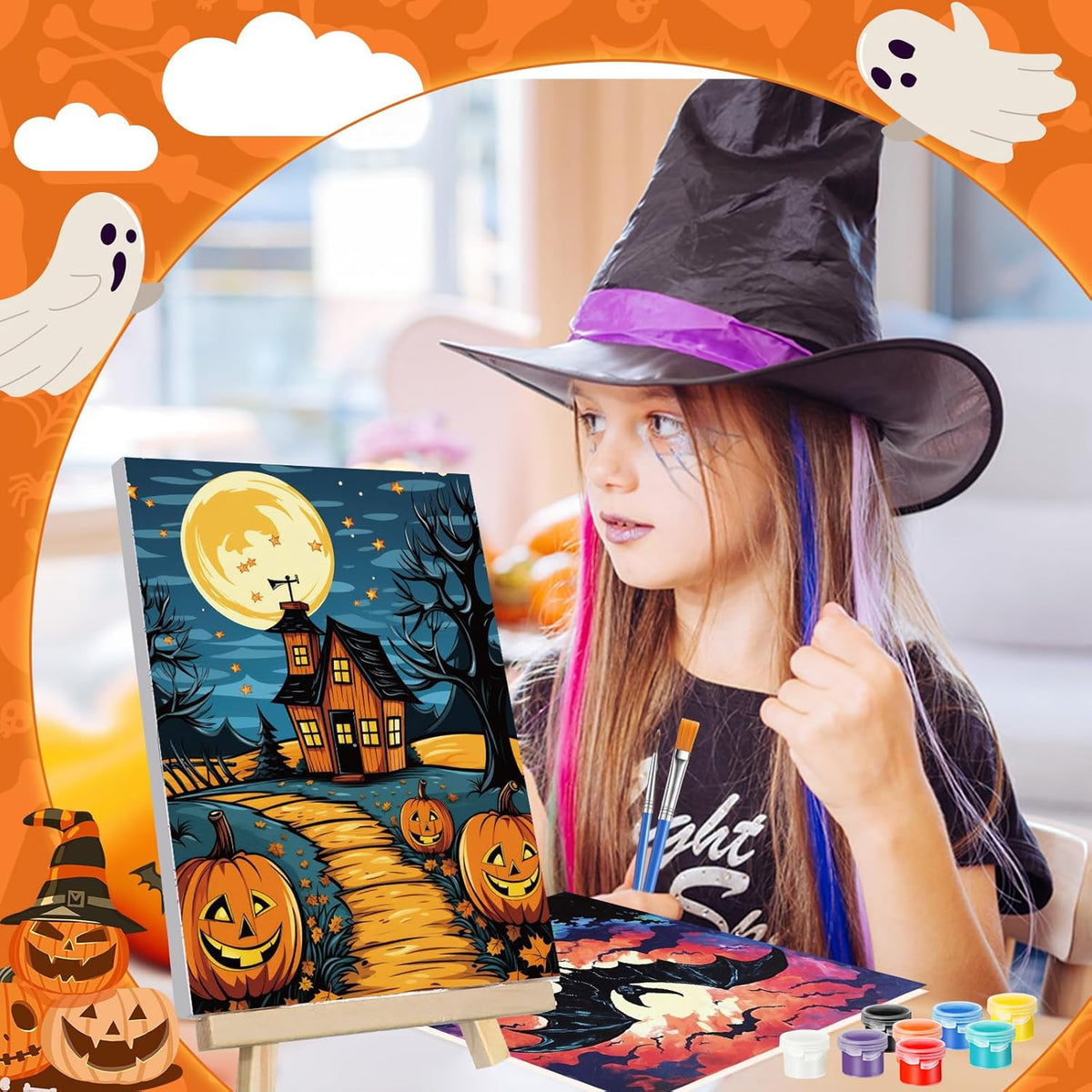 Zhanmai 12 Pack Pre Drawn Canvas for Painting Sip and Paint Kit 8" x 10" Paint Party Set Canvas Painting Pre Printed Canvases for Party Favor DIY Virtual Adult's Date Night(Halloween Pumpkin)