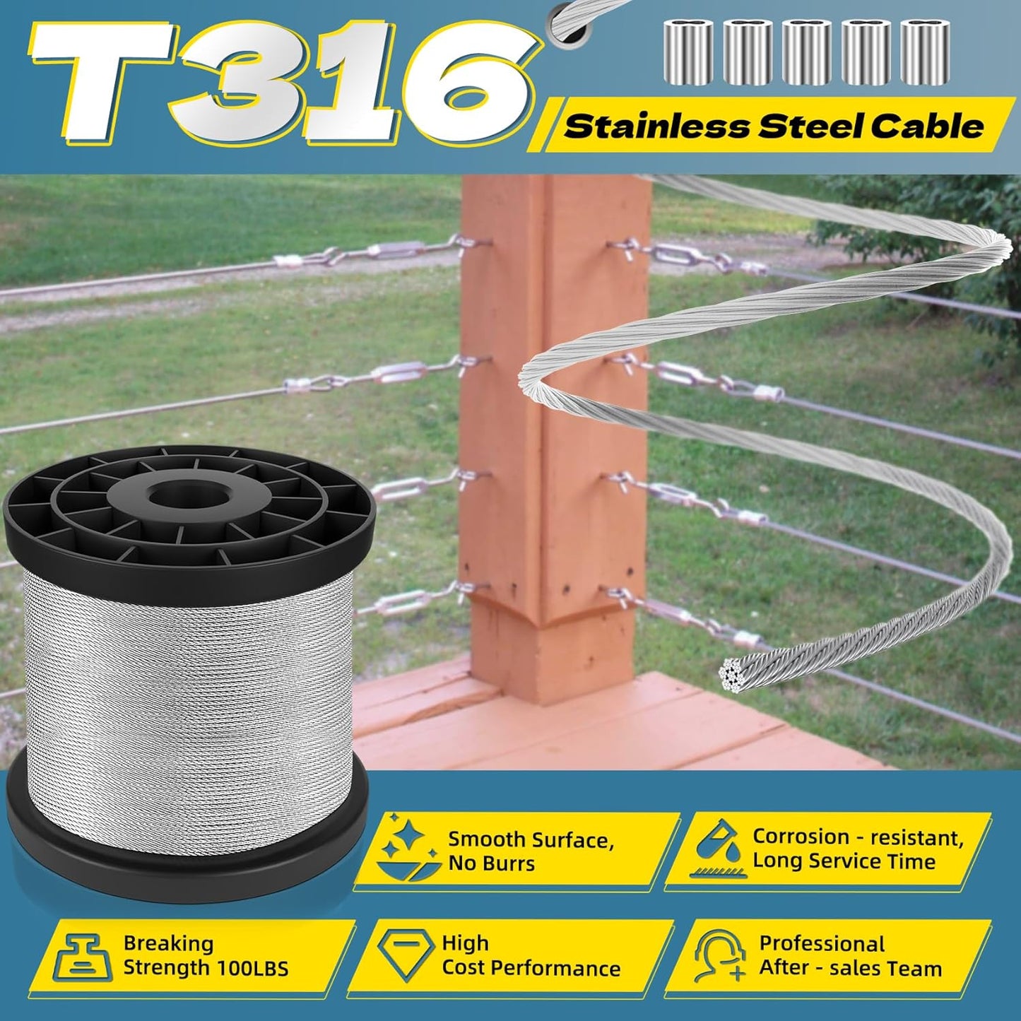 316 Stainless Steel Cable, 600FT 1/32IN Wire Rope with 150Pcs Aluminum Sleeves Stops, for String Lights Hanging, Clotheslines, Trellis Wire