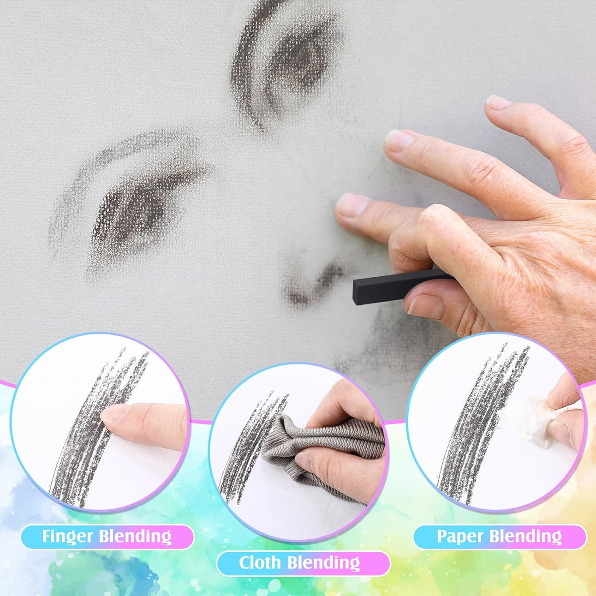 24 Pcs Soft Pastel Drawing Chalk Set Square Sketch Chalk Non-toxic Artist Pastel Sticks for Professional Artists Students and Art Lovers (Black)