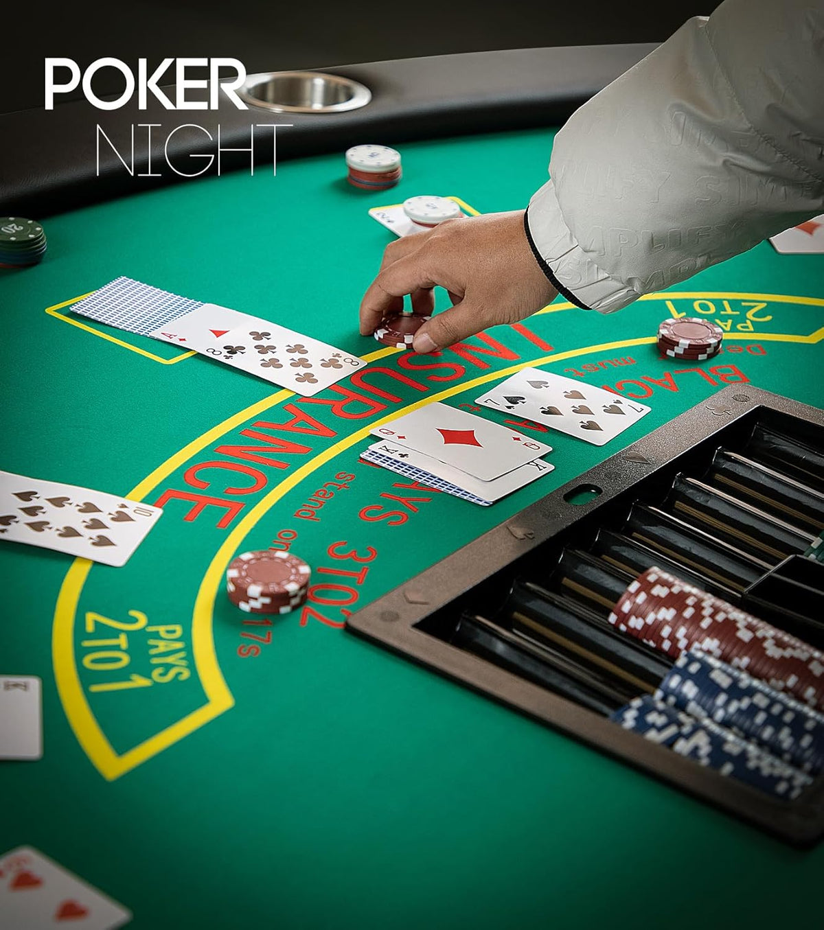 Foldable 7 Players Poker Table for Blackjack, Texas Hold'em Table with Stainless Steel Cup Holder, Casino Leisure Table for Card Games, Dominoes, Board Games,Green Speed Felt
