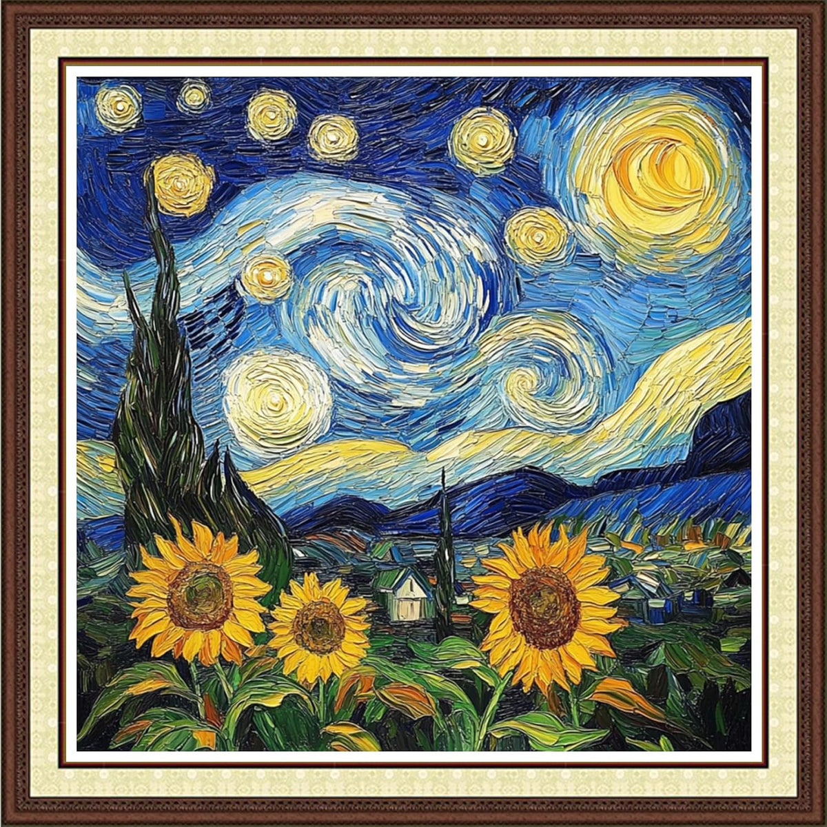 Findvoor Counted Cross Stitch Kits for Adults Full Range of Cross Stitching Embroidery Unprinted Pattern for Beginners, 11CT Needlepoint Kit Patterns Embroidery Kits-Van Gogh Starry Sky 18x18 inch