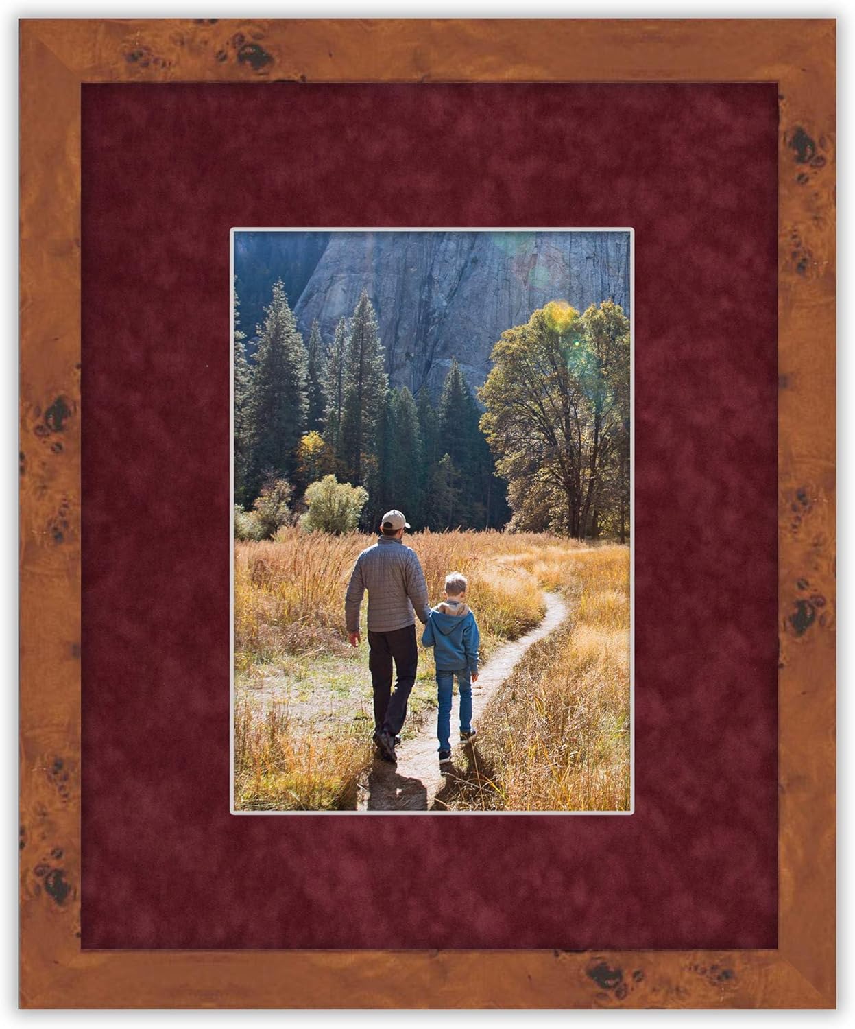 8x10 Mat Bevel Cut for 5x8 Photos - Acid Free Dark Red Suede Precut Matboard With Backing Board and Crystal Clear, Self Seal Photo Mat Bag - For Pictures, Photos, Framing - 4-ply Thickness