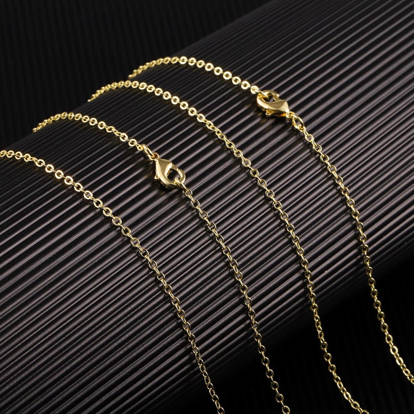 ALEXCRAFT Wholesale 12 PCS Gold Plated Brass Flat Cable Chain Finished Necklace Chains Bulk for Jewelry Making (30 Inch(2 MM))