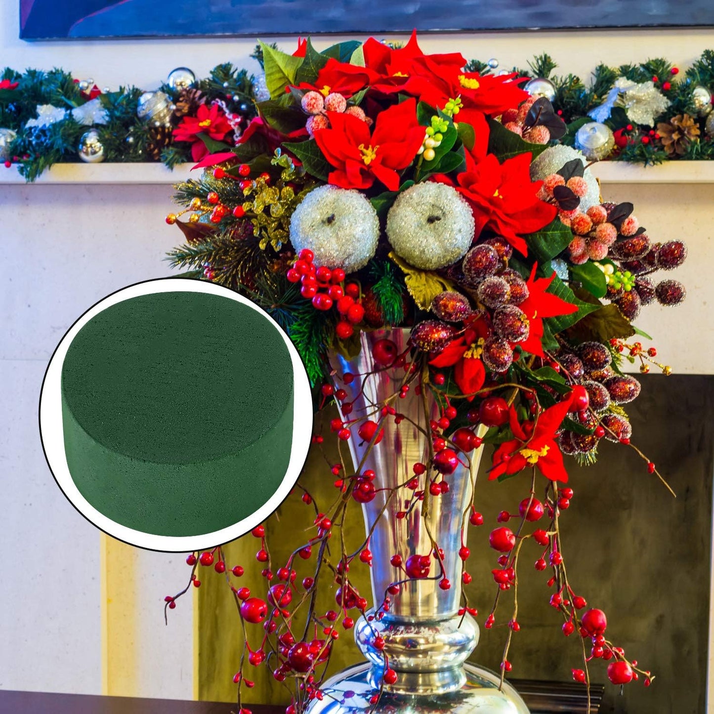 Maitys 12 Pieces Round Floral Foam Wet Green Flower Foam DIY Flower Arrangement Kit for Aisle Wedding Party Decoration(2.95 x 2.95 x 1.57 Inches)