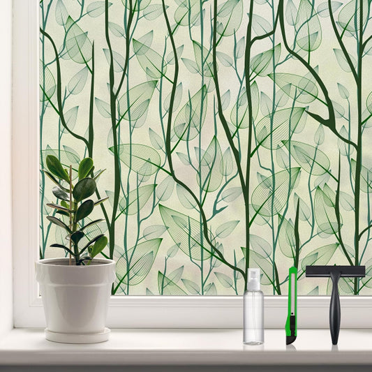 DKTIE Window Film Privacy with Installation Tools, Decorative Stained Glass Window Clings for Home, Static Cling Window Sticker for Front Door, Bathroom, Glass Door (Dark Green, 35.4'' x 118.1'')