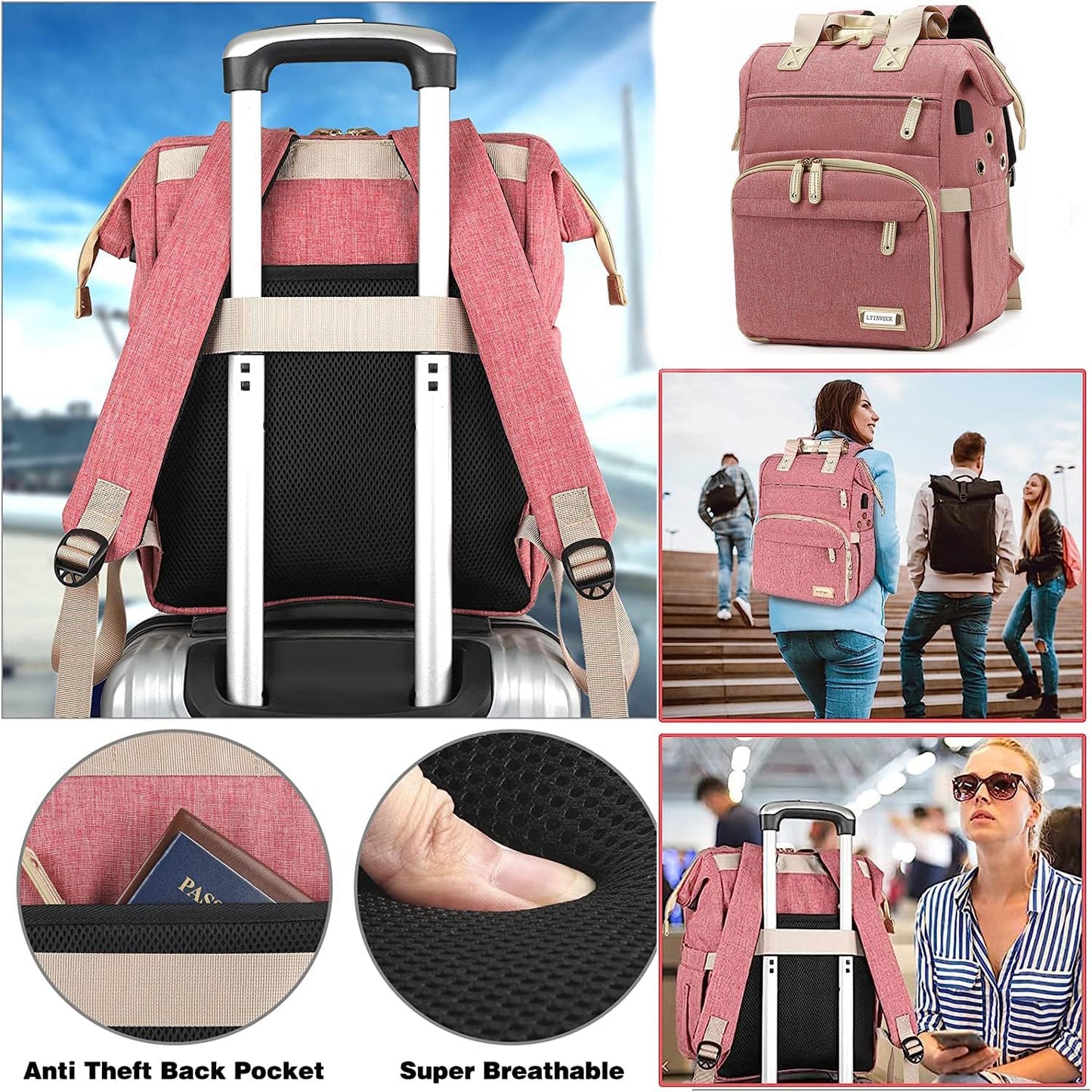 Crochet Backpack,Knitting Bag Backpack Yarn Storage Organizer Travel Crochet Bag with USB Charging Port,Yarn Storage Tote Bag Yarn Holder Case for Knitting Needles,Crochet Hooks,Crochet Accessories