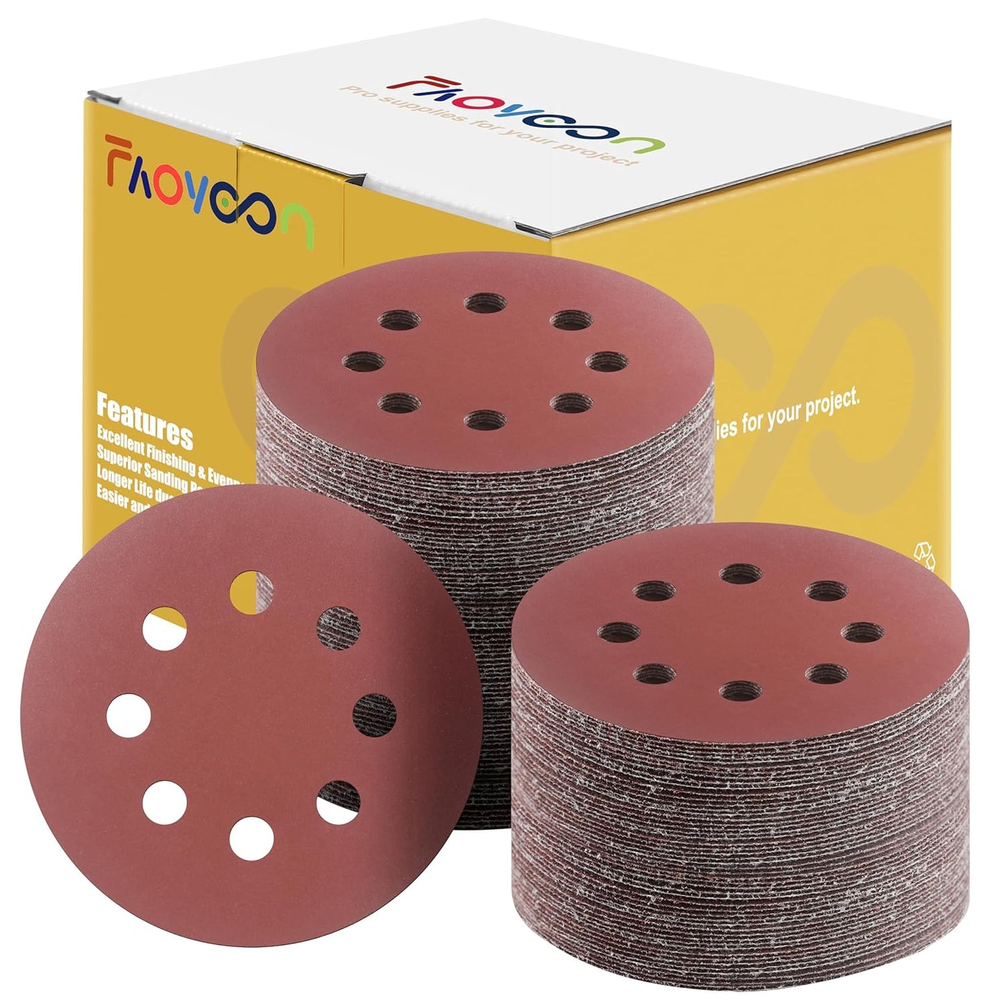 Sanding Disc 5 Inch 8 Hole, 100 Pcs Orbital Sanding Discs Hook and Loop, Sandpaper for polishing and Grinding, 800 Grit Sand Paper for Random Orbital Sander