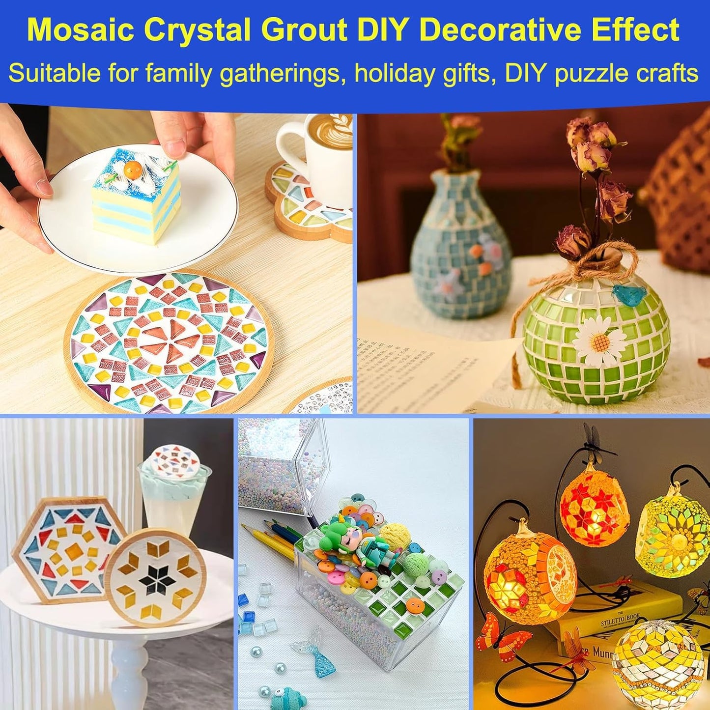 Mosaic Tile Grout, Mosaic Crystal Grout for Crafts, Essential for Handmade Grouting, DIY Projects Accessories Transparent Crystal Sanded, Mosaics Crystal Sealant for All Tiles (Translucent, 7oz)
