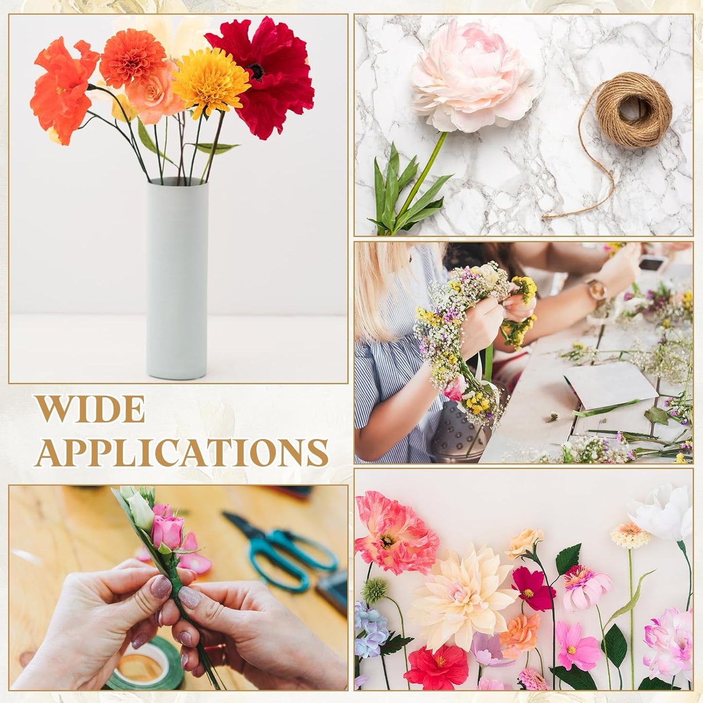 uxcell 50Pcs 2 Gauge Floral Wire, 15.75" Length Flower Stem Wires with 0.08" x 32.8ft Twine for Wreath Making, Flower Arrangement, Yellow