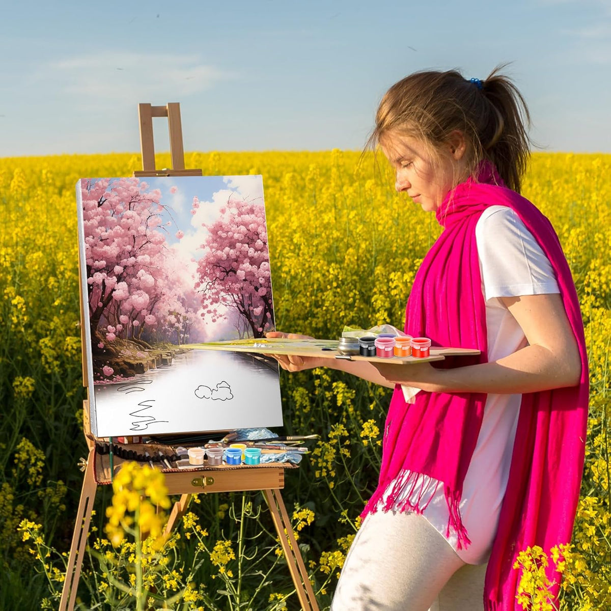 Zhanmai 12 Pack Pre Drawn Canvas for Painting Sip and Paint Kit 8" x 10" Paint Party Set Canvas Painting Pre Printed Canvases for Party Favor DIY Virtual Adult's Date Night(Realistic Landscape)