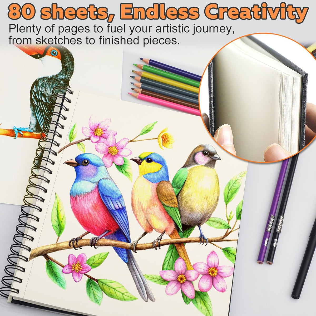 9" x 11" Sketch Book，1 Pack 80-Sheets (68lb/100gsm)，Double-Sided Hardbound Sketchbook, Spiral Bound,Acid Free Paper Painting Drawing Writing Sketching Pad for Kids Adult Teens Girls Boys