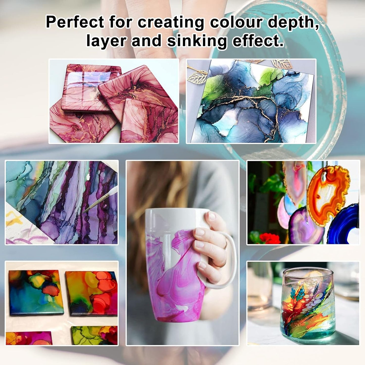 FansArriche Alcohol Inks for Resin, 64 Colors High Concentrated Alcohol Ink Set for Epoxy Resin, Alcohol-Based Resin Ink for Coasters, Fluid Painting Crafts, Tumbler Making, 10 ml Each