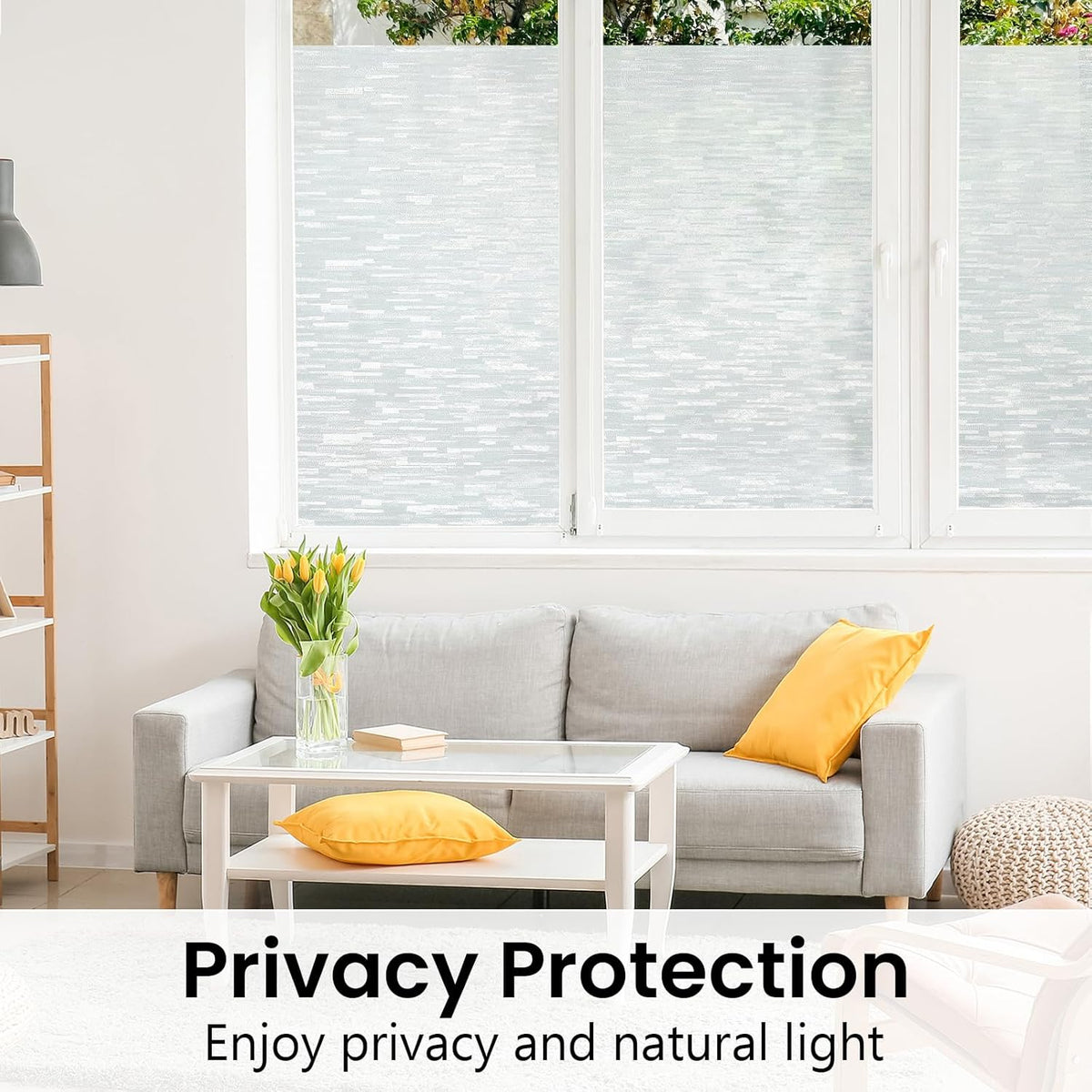 Haton Window Privacy Film, Frosted Glass Static Cling Sun Heat Blocking Window Clings, Frosting Opaque Coverings Stickers Tint for Home Office Door, Non Adhesive, White 23.6" x 157.4"