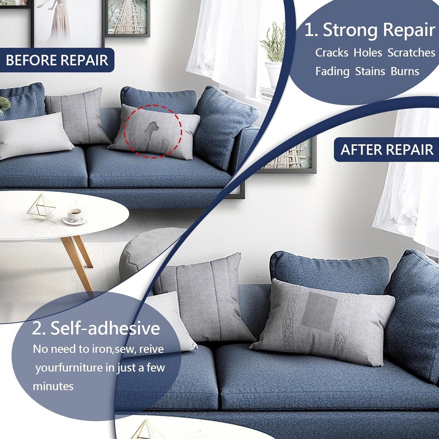 Canvas Repair Patch, Strong Sticky Fabric Repair Tape, Self-Adhesive Fabric Patch for Sofas, Tote Bags, Clothing, Car Seats, Furniture (Dark Grey, 3.5X79 Inch)