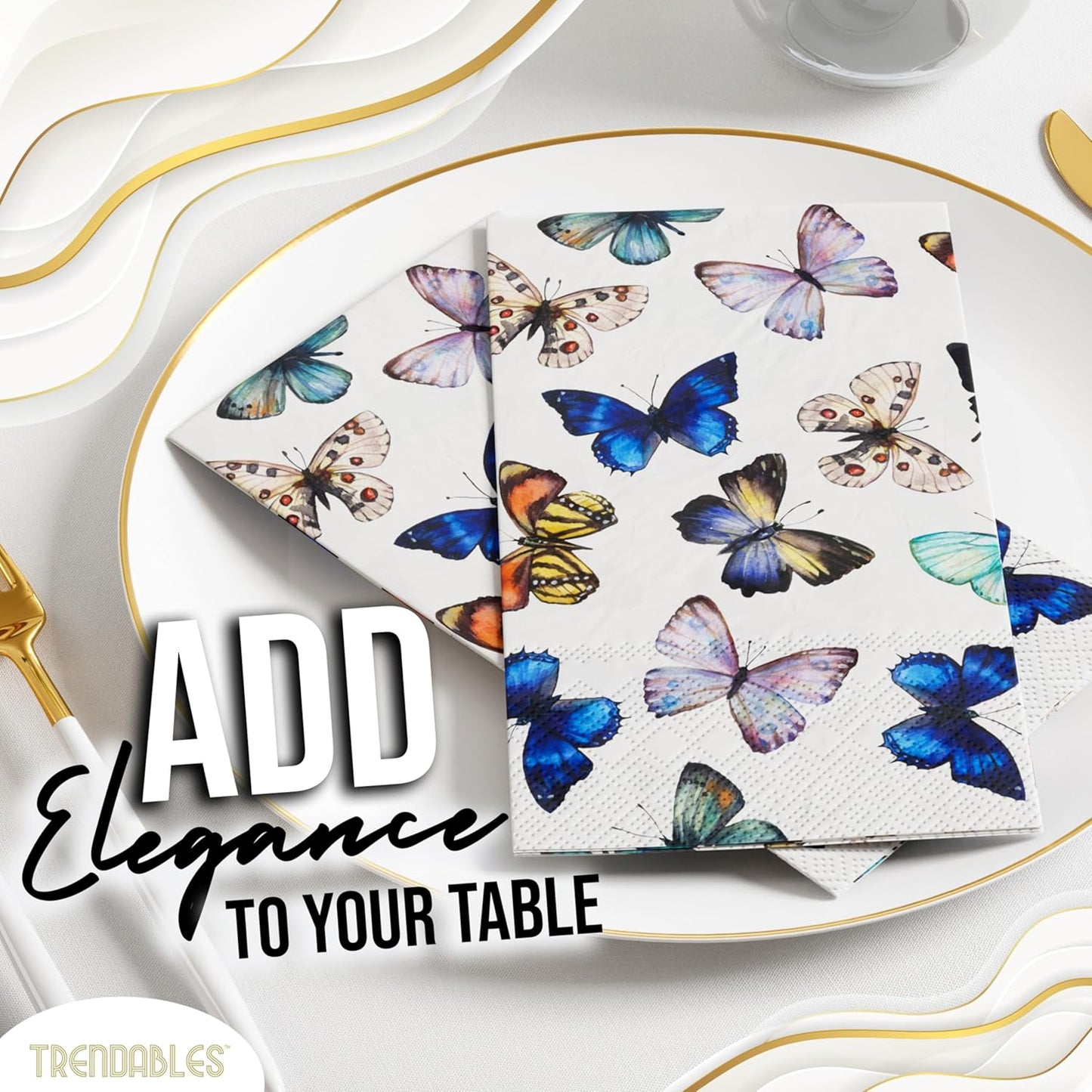 Trendables Butterfly Napkins for decoupage 200 Pcs 3 Ply Butterfly paper napkins decorative Guest Towels Disposable Bathroom, For Tea Party Decorations, Dinners & Weddings