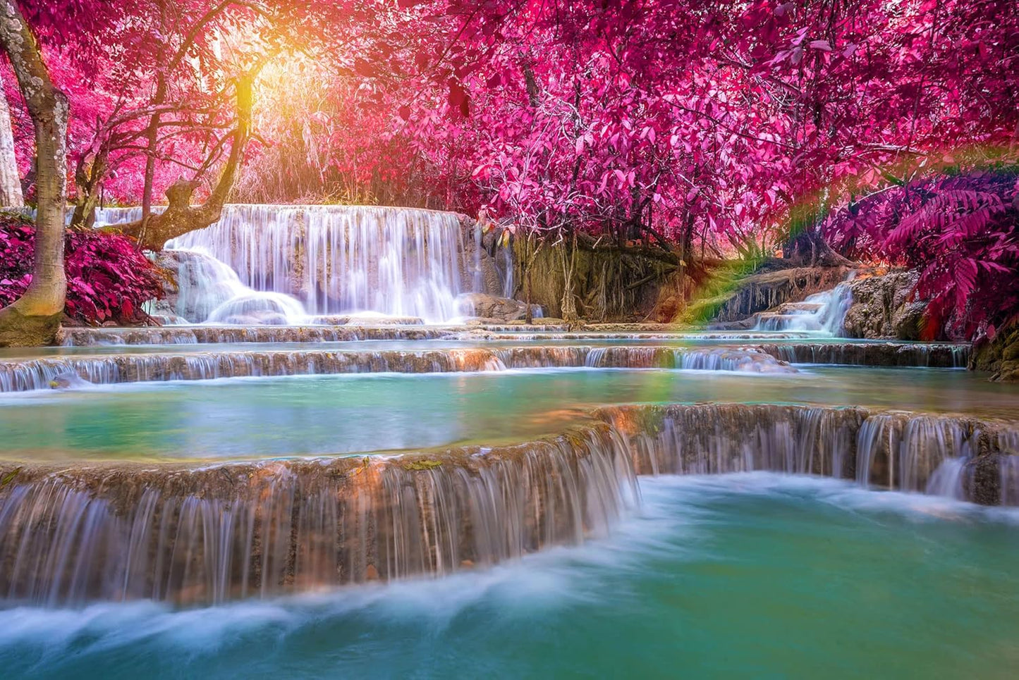 Forest Waterfall Wall Mural Wallpaper Large Nature Scenery Mural for Bedroom Living Room TV Background Sofa Wall（Not Peel and Stick）