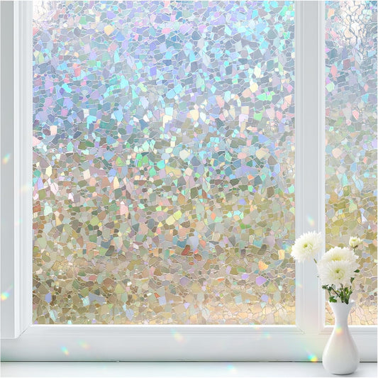 Haton Window Privacy Film, Rainbow Stained Glass Window Clings, 3D Decorative UV Sun Blocking Sticker, Removable Static Cling Heat Control Tint for Home Door, 35.4" x 78.7" Non-Adhesive