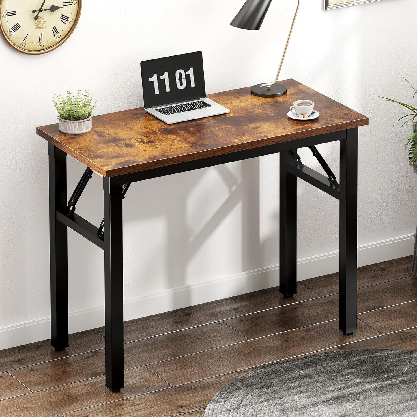 Need Folding Computer Desk - 31.5 Inch Foldable Office Writing Work Study Kids Student Teacher Home Bedroom Table for Small Space, Rustic Brown