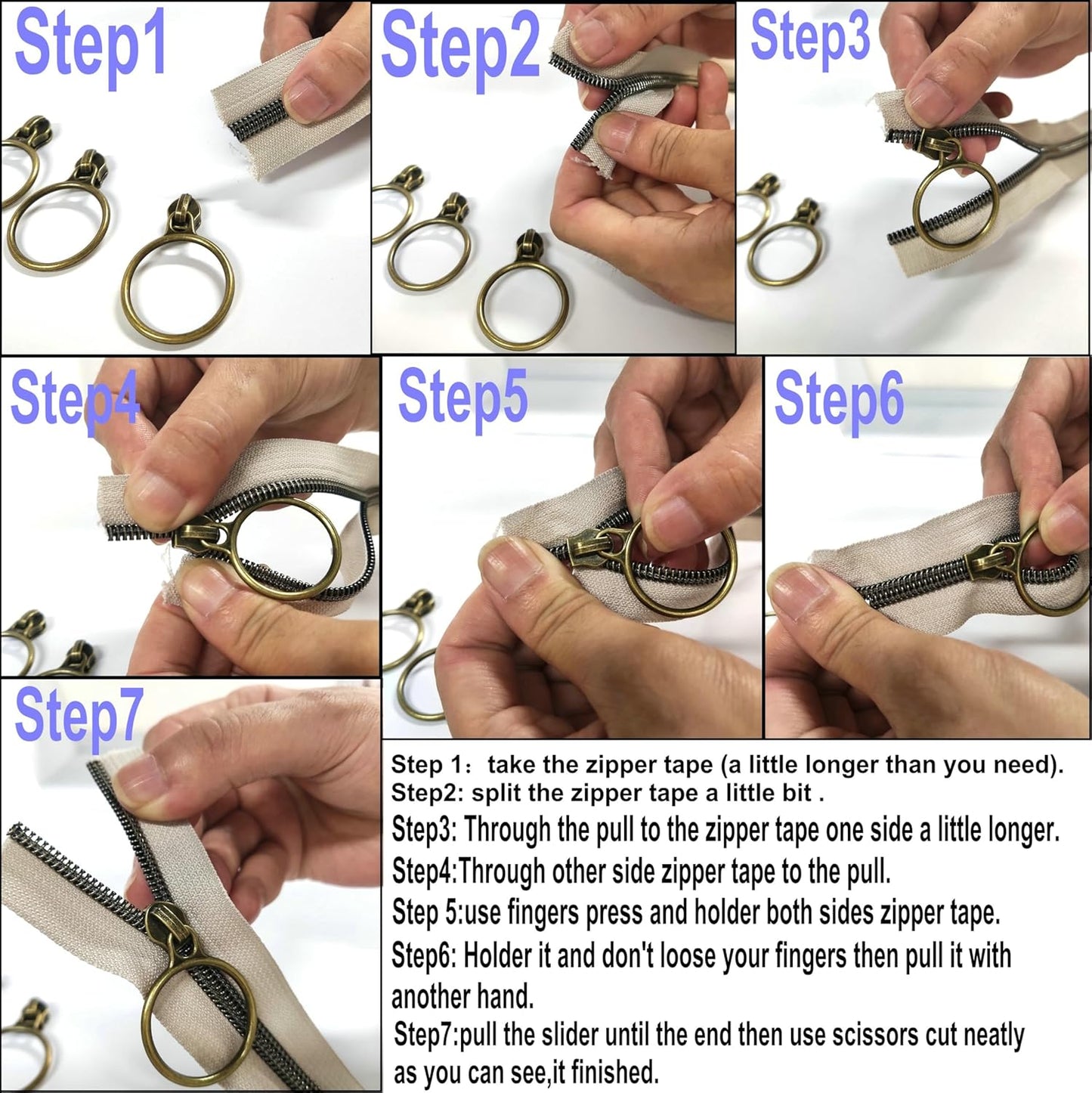 Leekayer #5 Gold Metallic Nylon Coil Zippers by The Yard Bulk 10 Yards Beige Zipper Tape with 25pcs Gold Ring Pull Sliders for DIY Sewing Tailor Craft Bag(Beige)