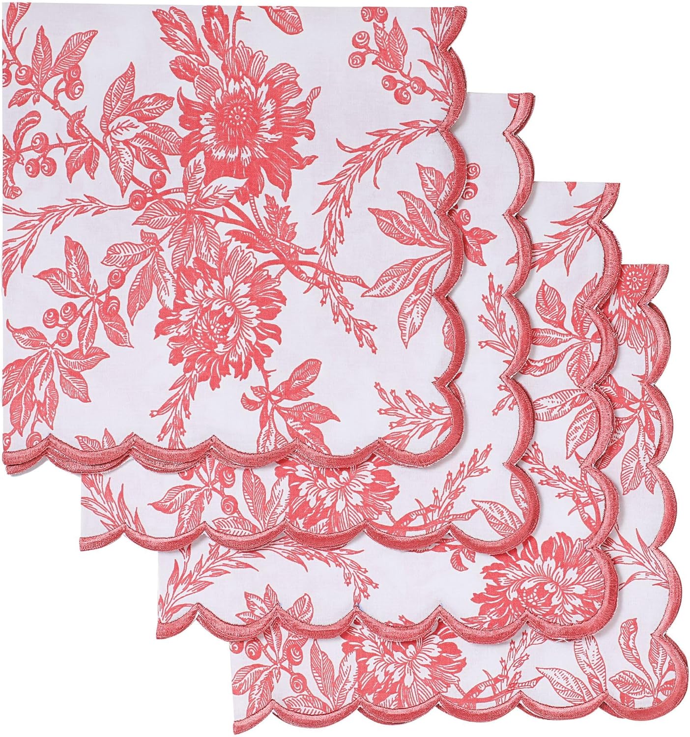 Ridhi Peach Coral Hand Block Print Napkins 18" x 18" Set of 4 Reusable Cotton Dinner Napkins for Weddings, Parties & Everyday Dining, Thanksgiving, Christmas, Fall