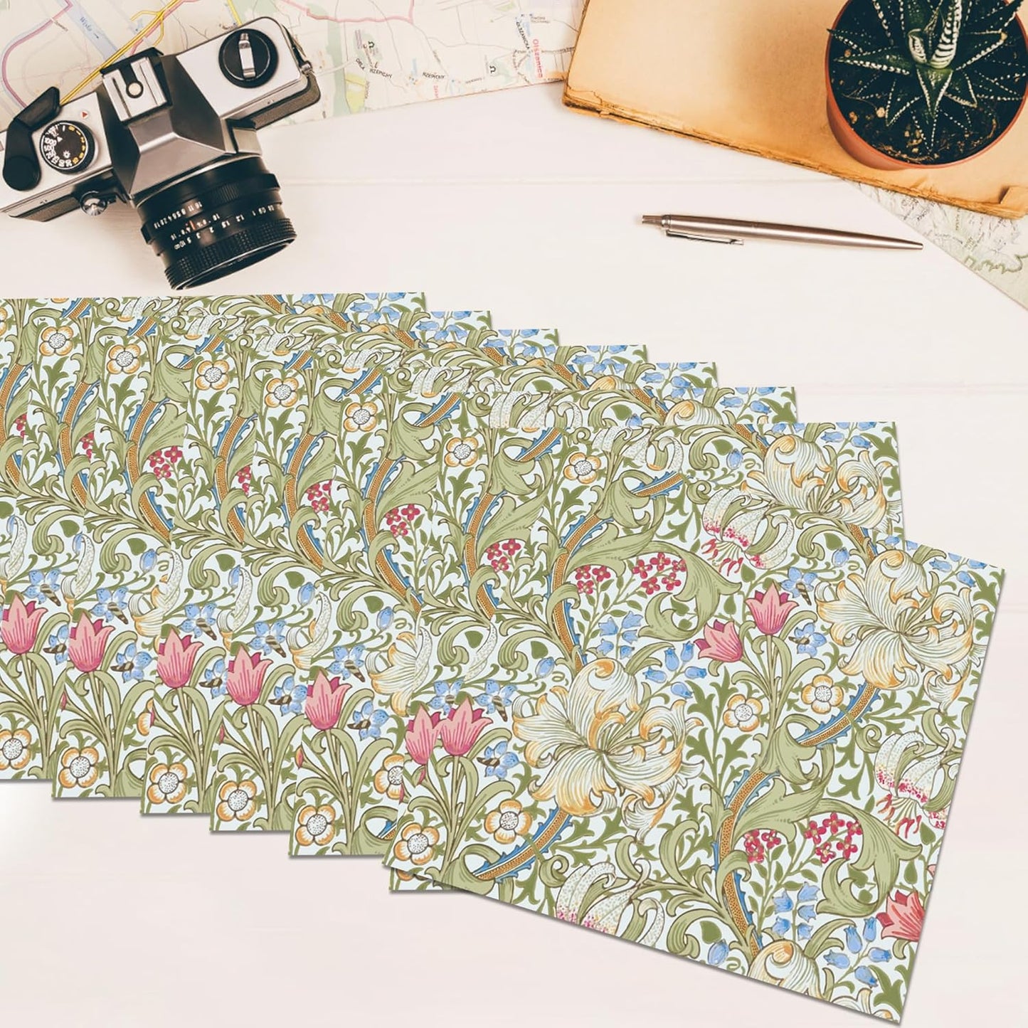 William Morris Party Napkins, 40PCS Greenery Floral Paper Napkins Disposable, Golden Lily White Green Wildflowers Party Supplies for Wedding Bridal Shower Theme Birthday Party Decorations 6.5 Inch