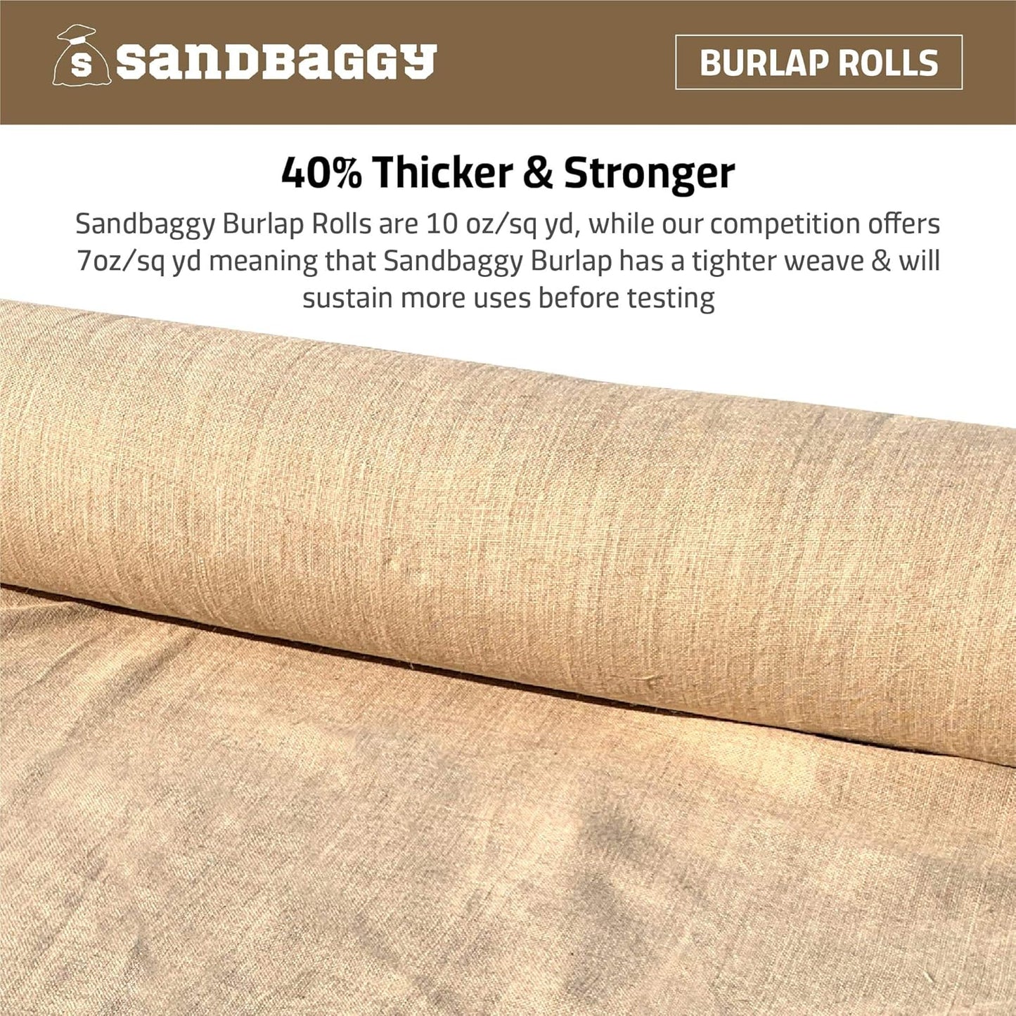 Sandbaggy Burlap Fabric Roll | 40 Inch by 300 ft | Great for Garden, Yard, Wedding, Craft, Decorating Tables | Constructed from Industrial Grade Burlap Fiber | 30% Thicker Than Competition (1 Roll)