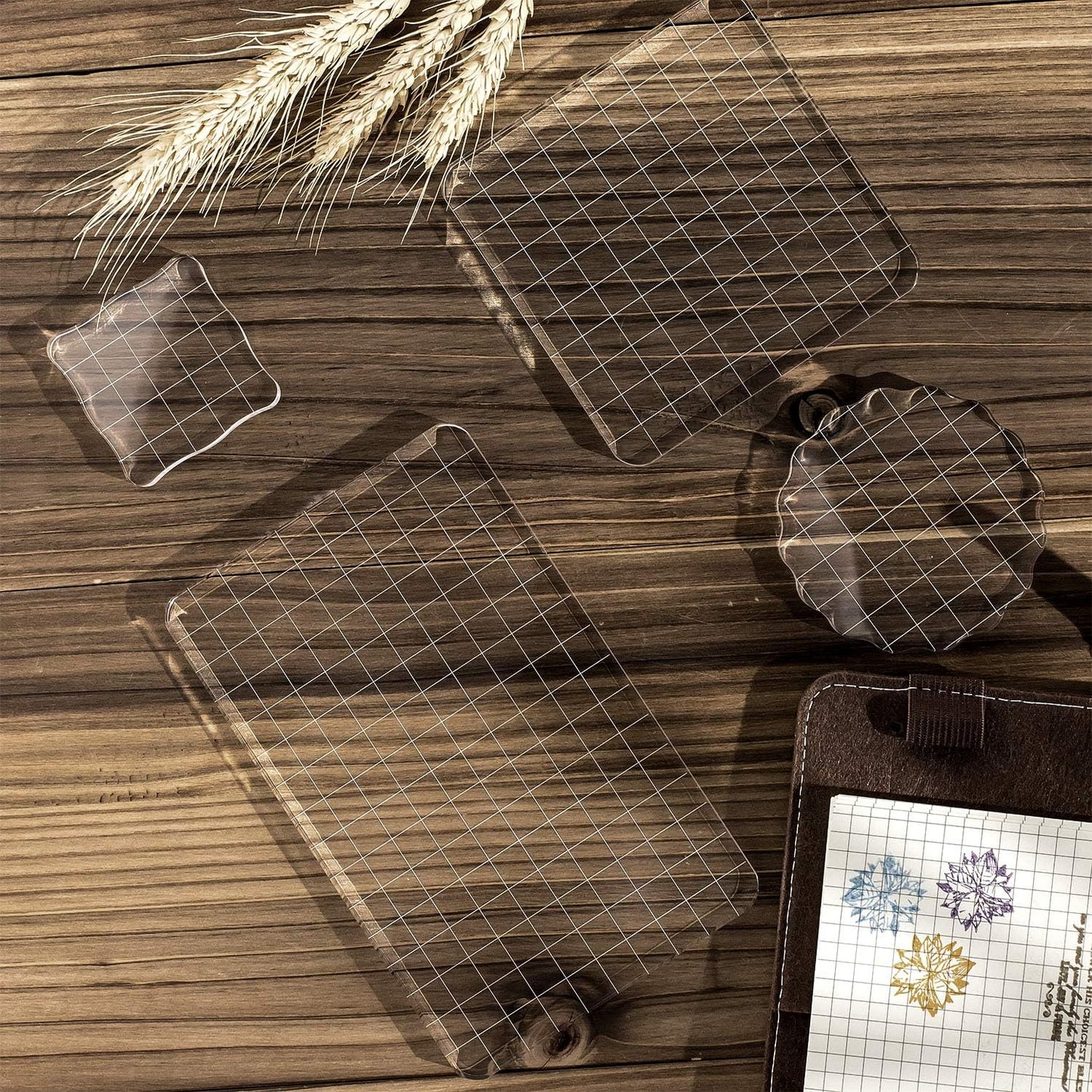 Whaline Large Acrylic Stamp Block Clear Stamping Tools Set with Grid Lines for Art Crafts Scrapbooking, 4 Pack