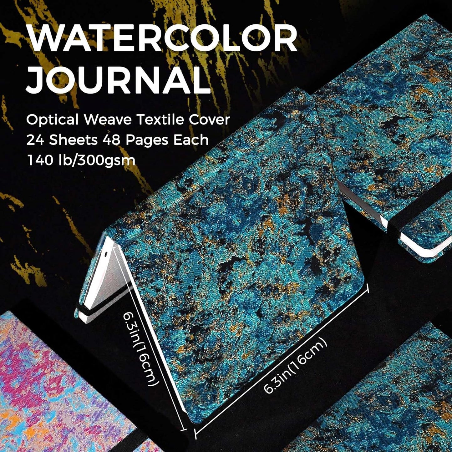 Funto Watercolor Journal, 6.3x6.3, 24 Sheets, 100% Cotton Cold Press, 300gsm/140lb, Inner Paper Pocket, Art Supplies for Mixed Media