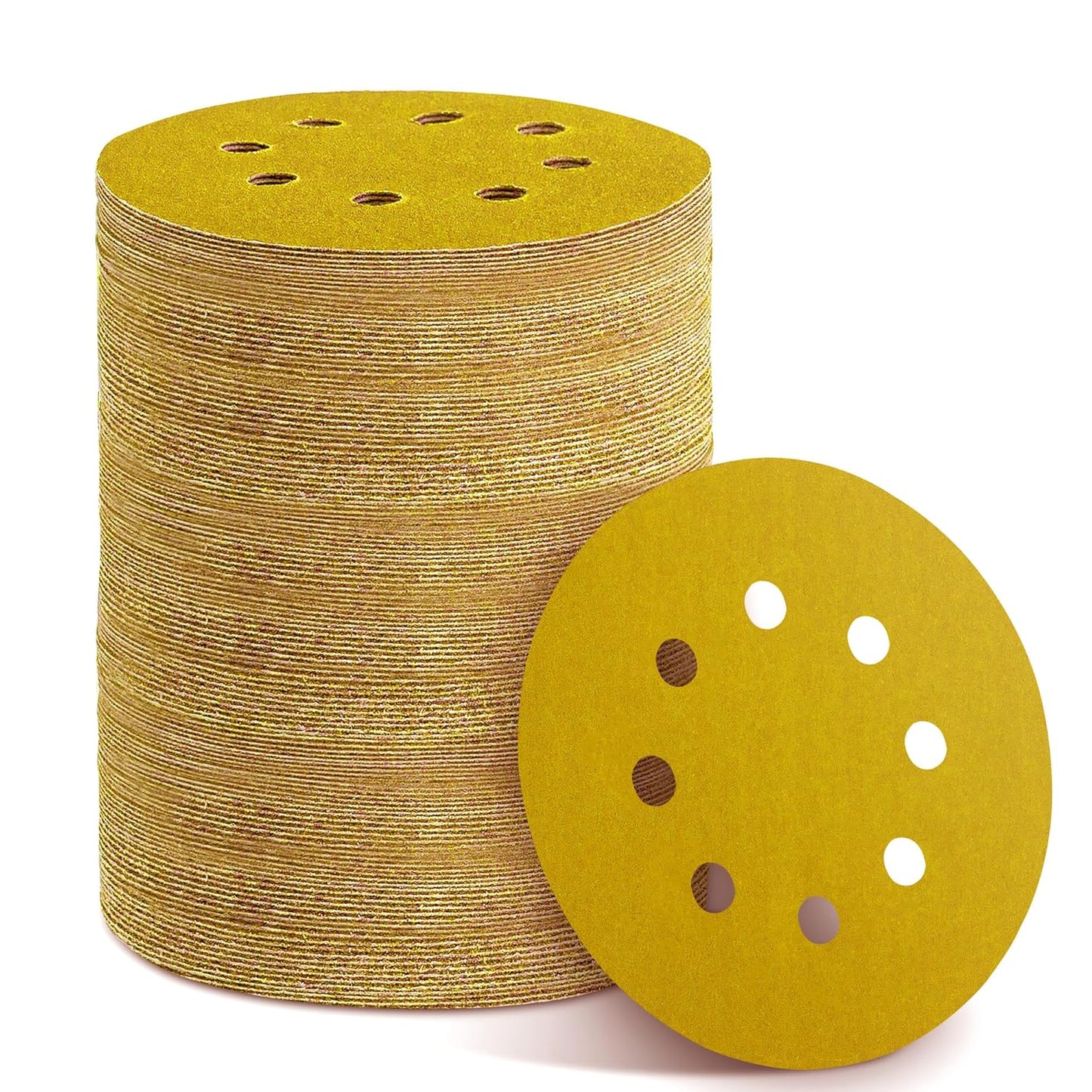 150PCS 600 Grit Gold Sanding Discs, 5-Inch 8-Hole Sandpaper for Random Orbital Sander,for Automotive or Woodworking