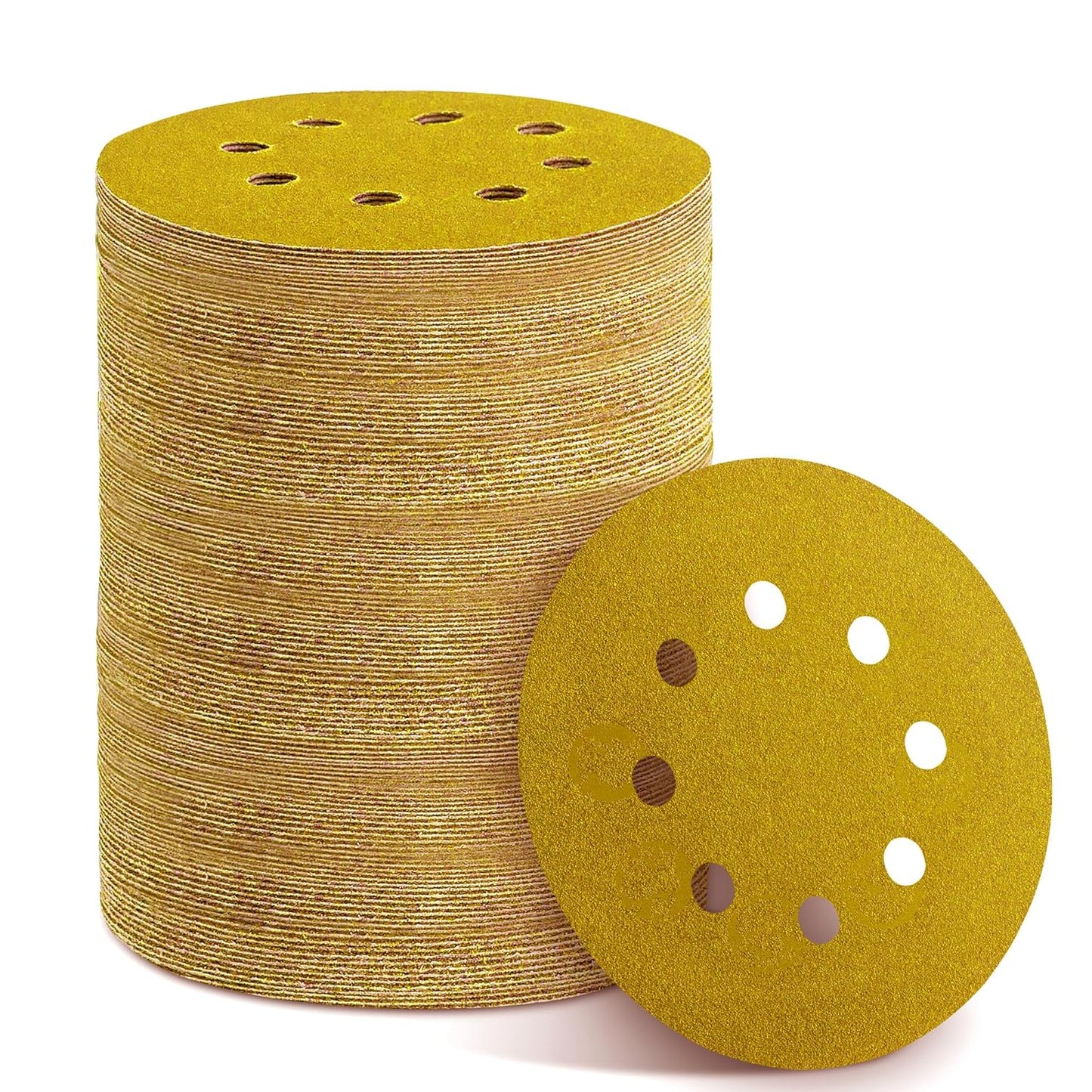 150PCS 100 Grit Gold Sanding Discs, 5-Inch 8-Hole Sandpaper for Random Orbital Sander, for Automotive or Woodworking
