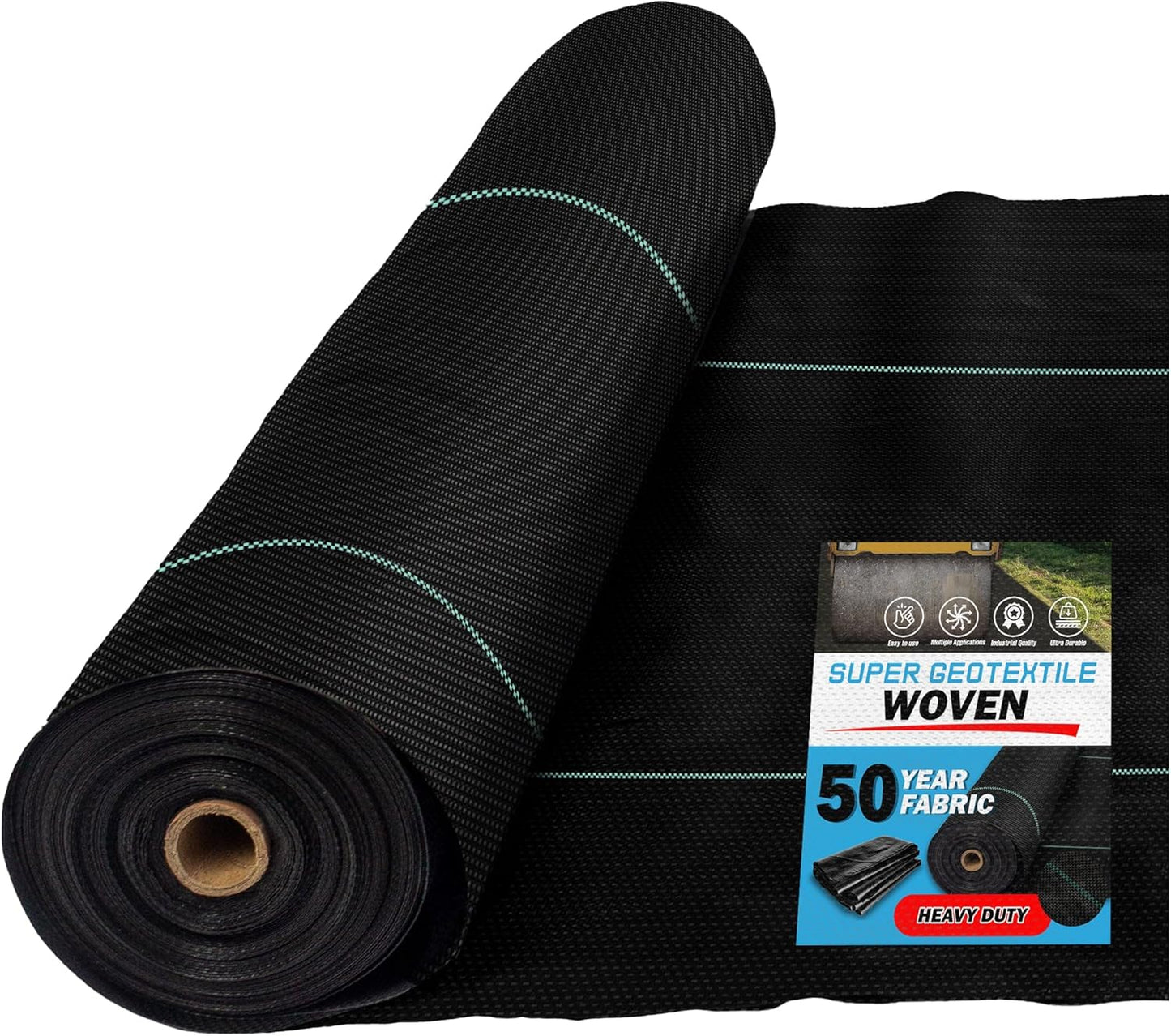 Woven Geotextile Fabric for Driveway and Road Stabilization, Construction Underlayment, Erosion Control, Commercial Grade 50 Year for Gravel Roads and Pavers (6x250)