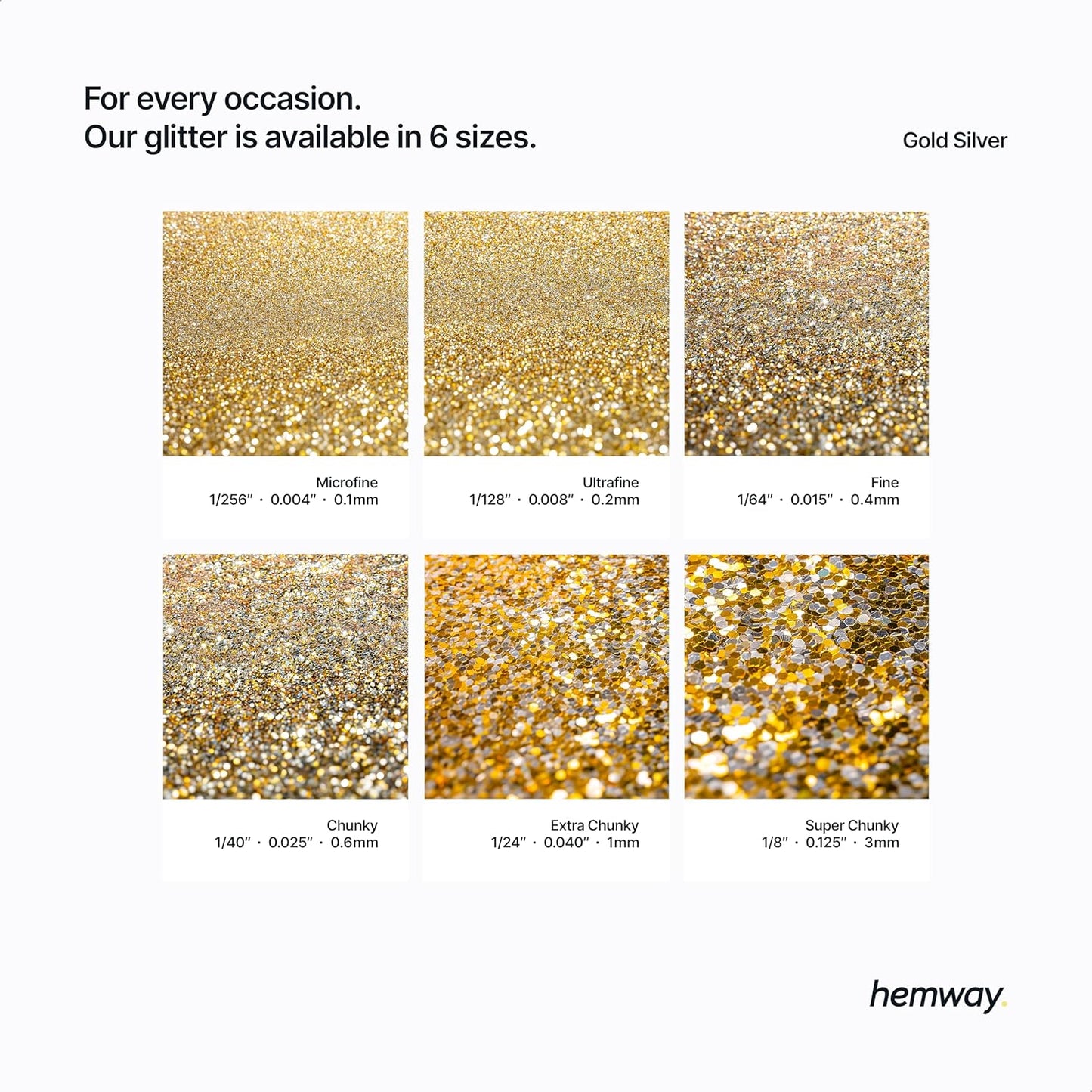 Hemway Polyurethane & Epoxy Resin Glitter 100g / 3.5oz Metallic Crystal Flake Additive for Flooring Jewelry Tumblers Glass Pigment - Fine (1/64" 0.015" 0.4mm) - Gold Silver
