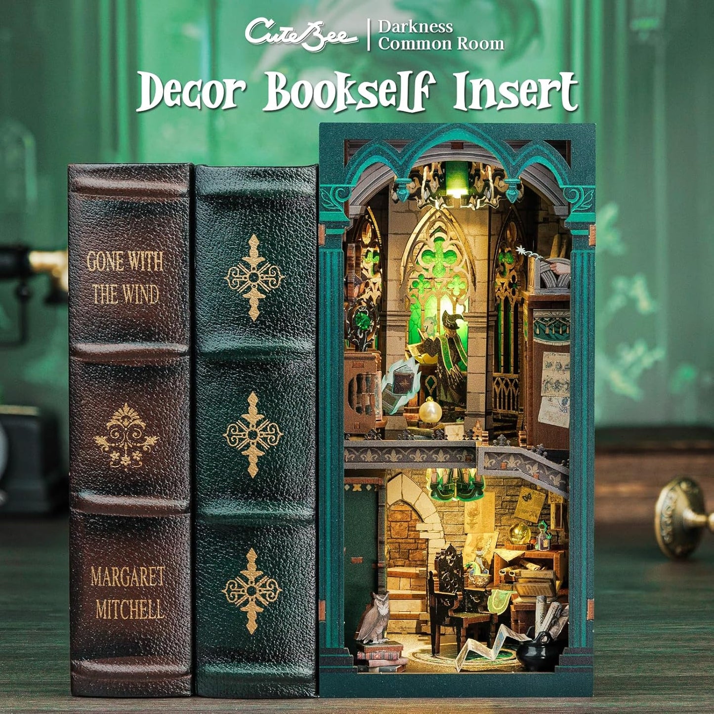 CUTEBEE Book Nook Kit, DIY Booknook Miniature House Tiny House 3D Wooden Puzzle Dollhouse Kit for Adults and Teens, Bookshelf Insert Decor, DIY Craft Gift Model Build