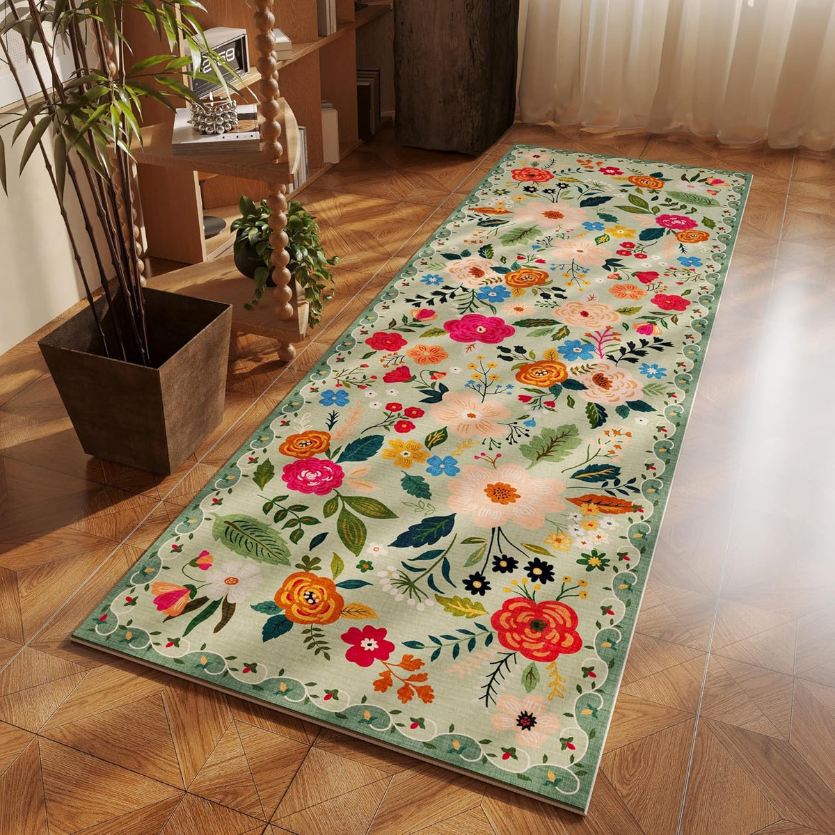 Rugcomf Runner Rug for Hallways Kitchen Rug Non Slip 2'x 6' Washable Rugs with Rubber Backing Soft Floral Carpet Runner for Hallways, Kitchen, Laundry, Bedroom, Bathroom(Green)
