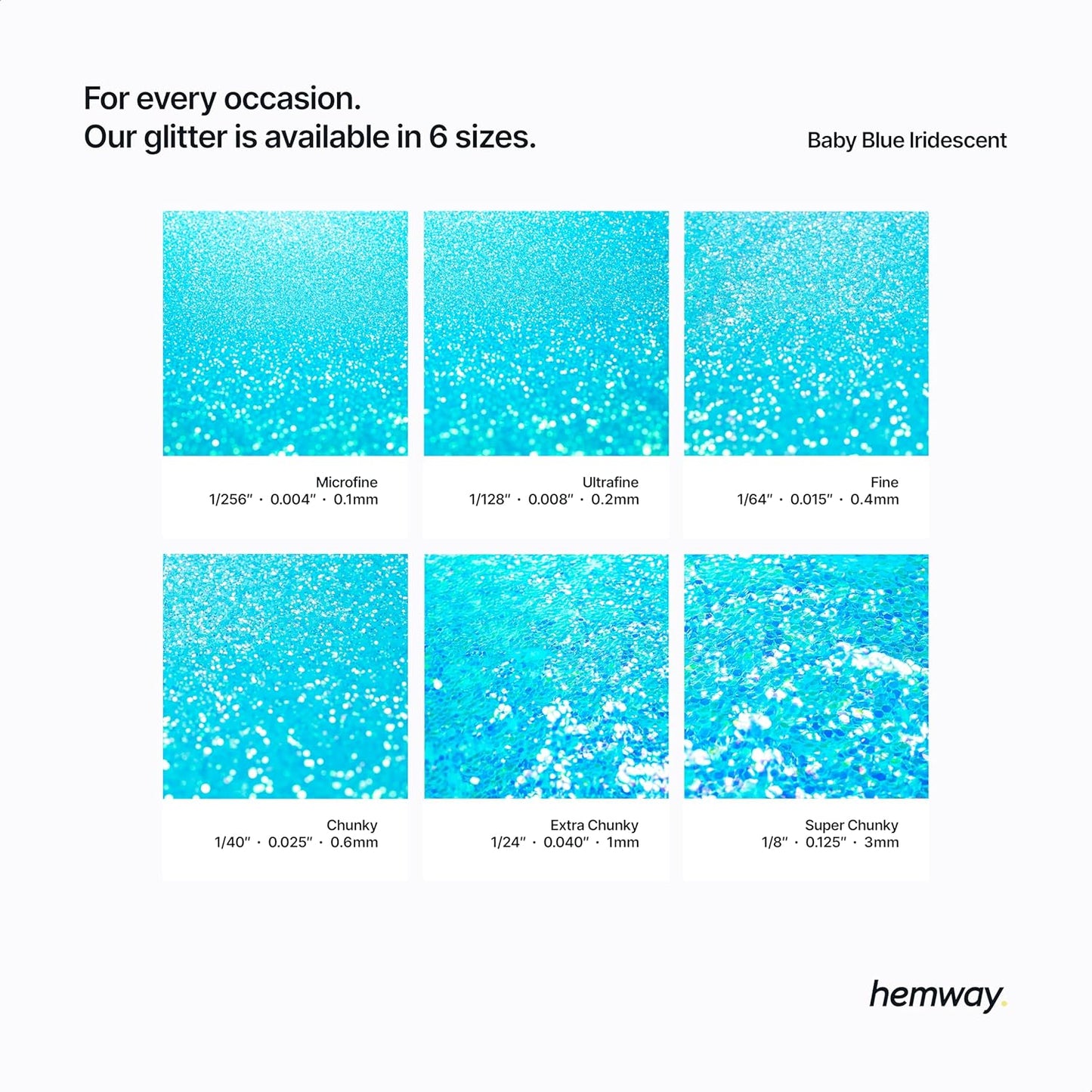 Hemway Polyurethane & Epoxy Resin Glitter 100g / 3.5oz Metallic Crystal Flake Additive for Flooring Jewelry Tumblers Glass Pigment - Fine (1/64" 0.015" 0.4mm) - Baby Blue Iridescent