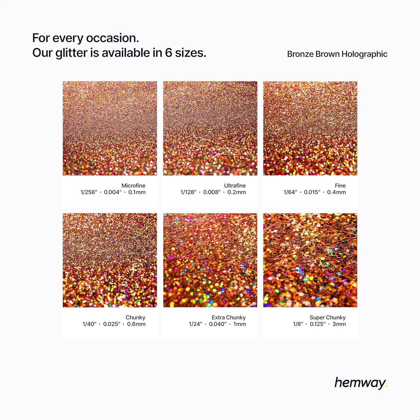 Hemway Polyurethane & Epoxy Resin Glitter 100g / 3.5oz Metallic Crystal Flake Additive for Flooring Jewelry Tumblers Glass Pigment - Chunky (1/40" 0.025" 0.6mm) - Bronze Brown Holographic