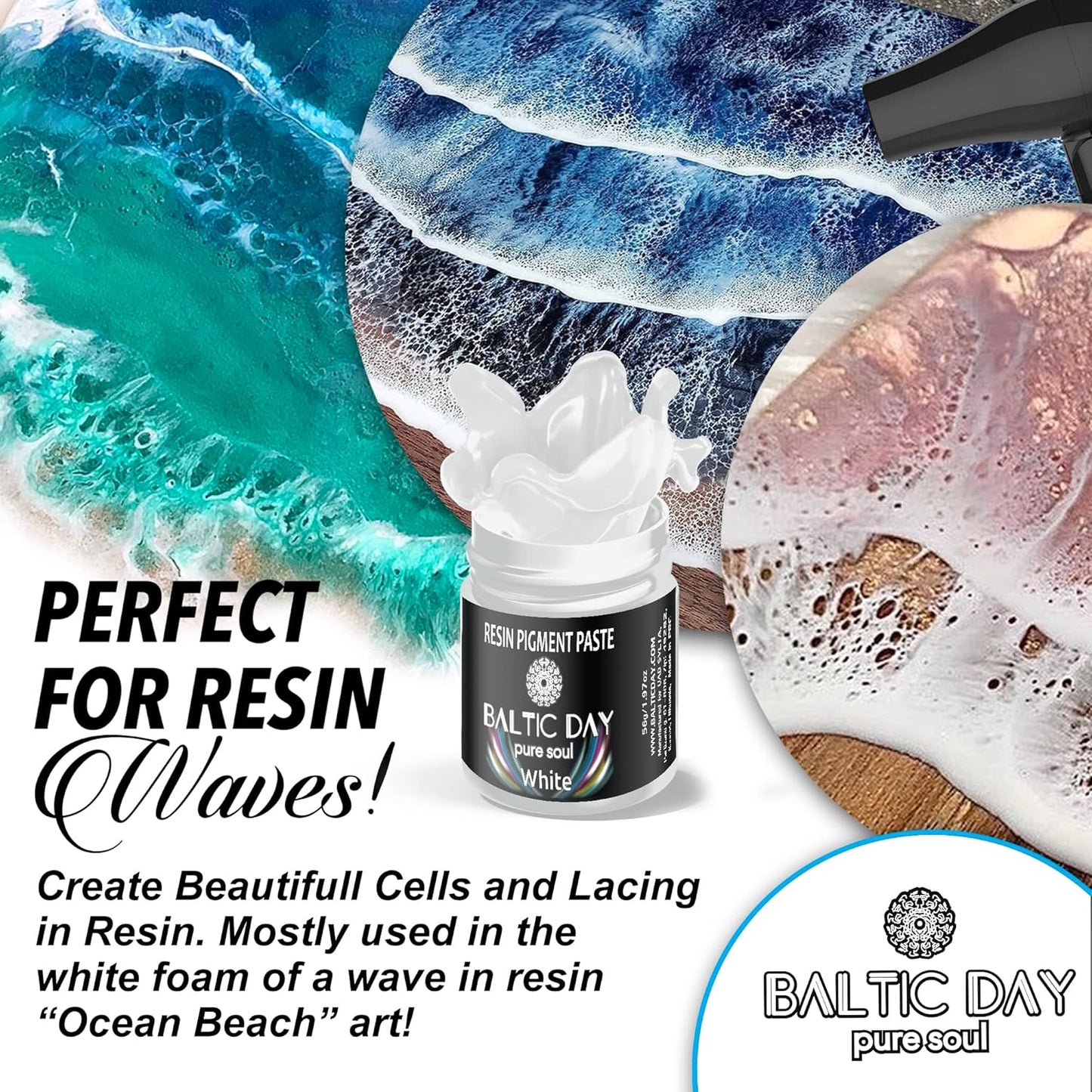 BALTIC DAY 50 Color Epoxy Pigment Paste Set – Opaque Resin Colorant, High Concentration Epoxy Dye & Mica Powder for Resin Art, Jewelry Making, Tumblers, Coasters, River Tables & DIY Crafts