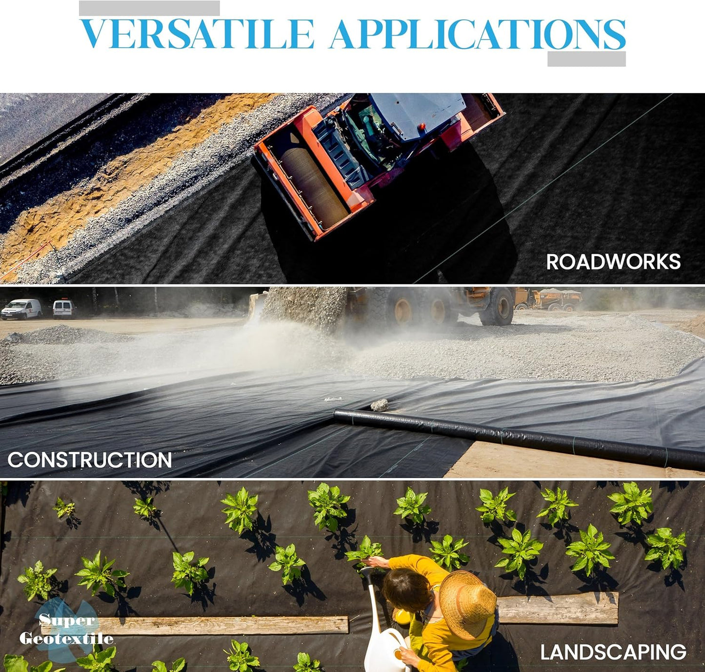 Woven Geotextile Fabric for Driveway and Road Stabilization, Construction Underlayment, Erosion Control, Commercial Grade 50 Year for Gravel Roads and Pavers (15x60) Ships Folded